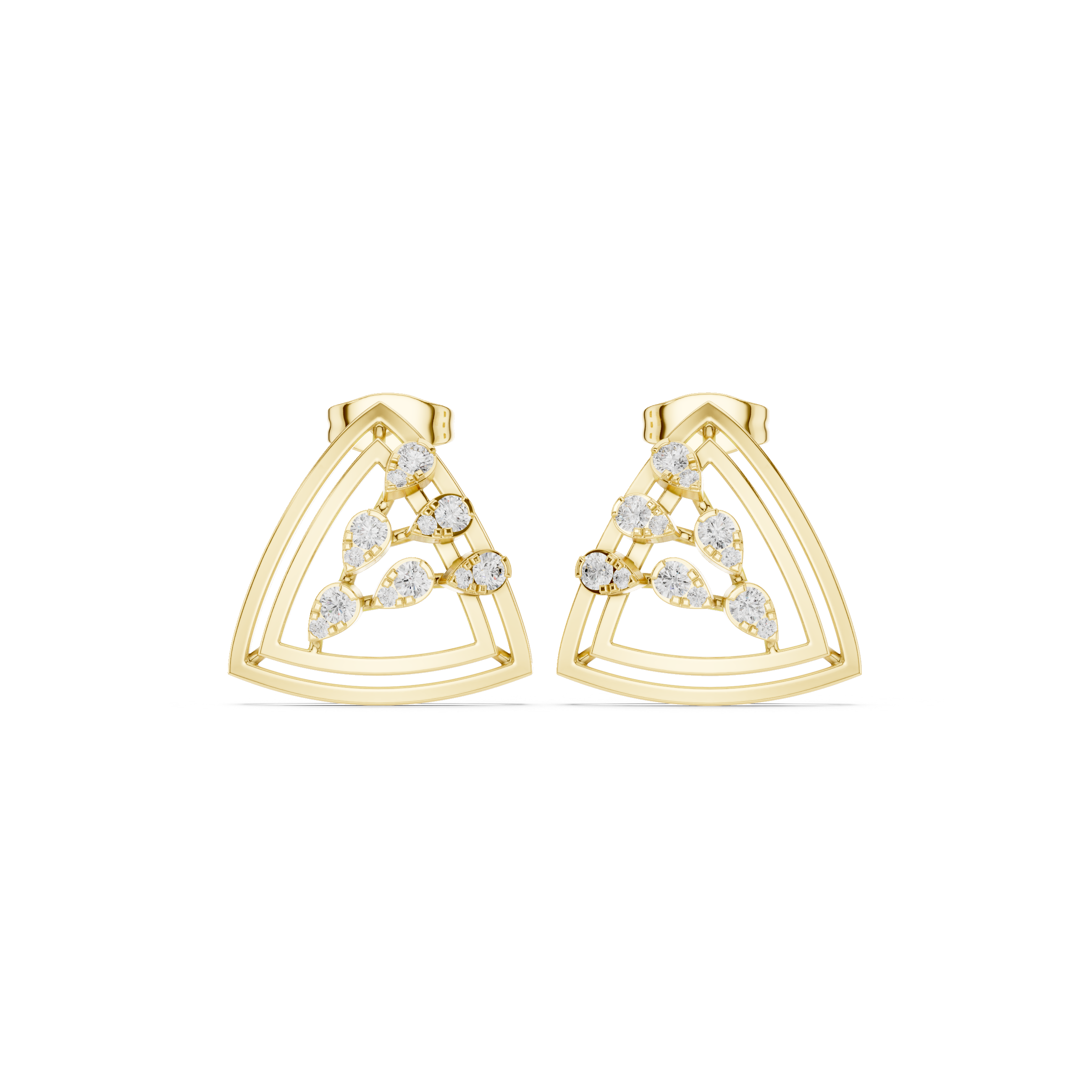 Overlapping Lattice Enamel Diamond Stud Earrings in Yellow Gold - VYKA Diamonds