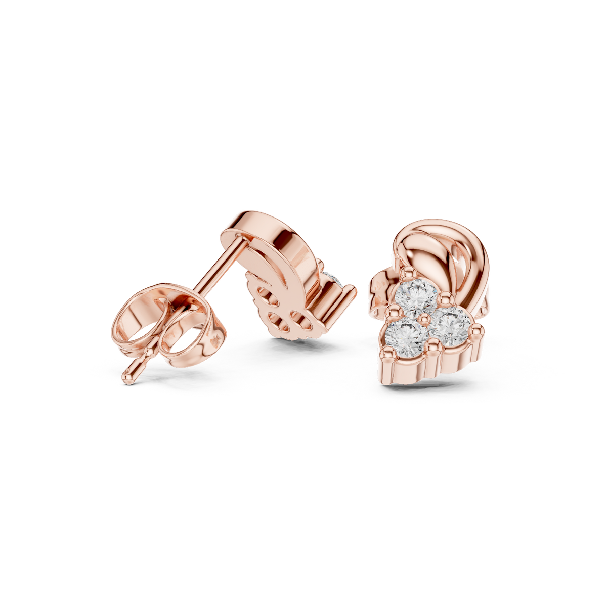 أقراط بثلاثة قلوب مزخرفة بالألماس in Rose Gold - VYKA Diamonds