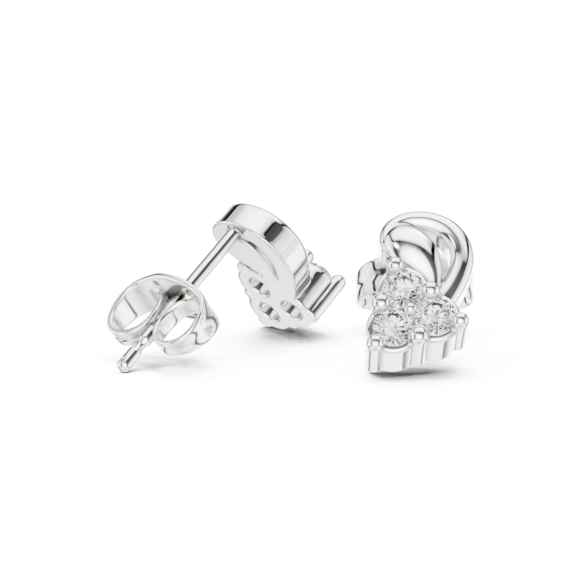 Heart Scroll Trio Diamond Stud Earrings