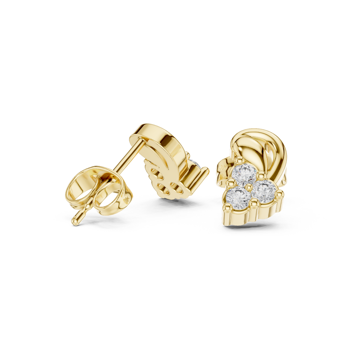 أقراط بثلاثة قلوب مزخرفة بالألماس in Yellow Gold - VYKA Diamonds