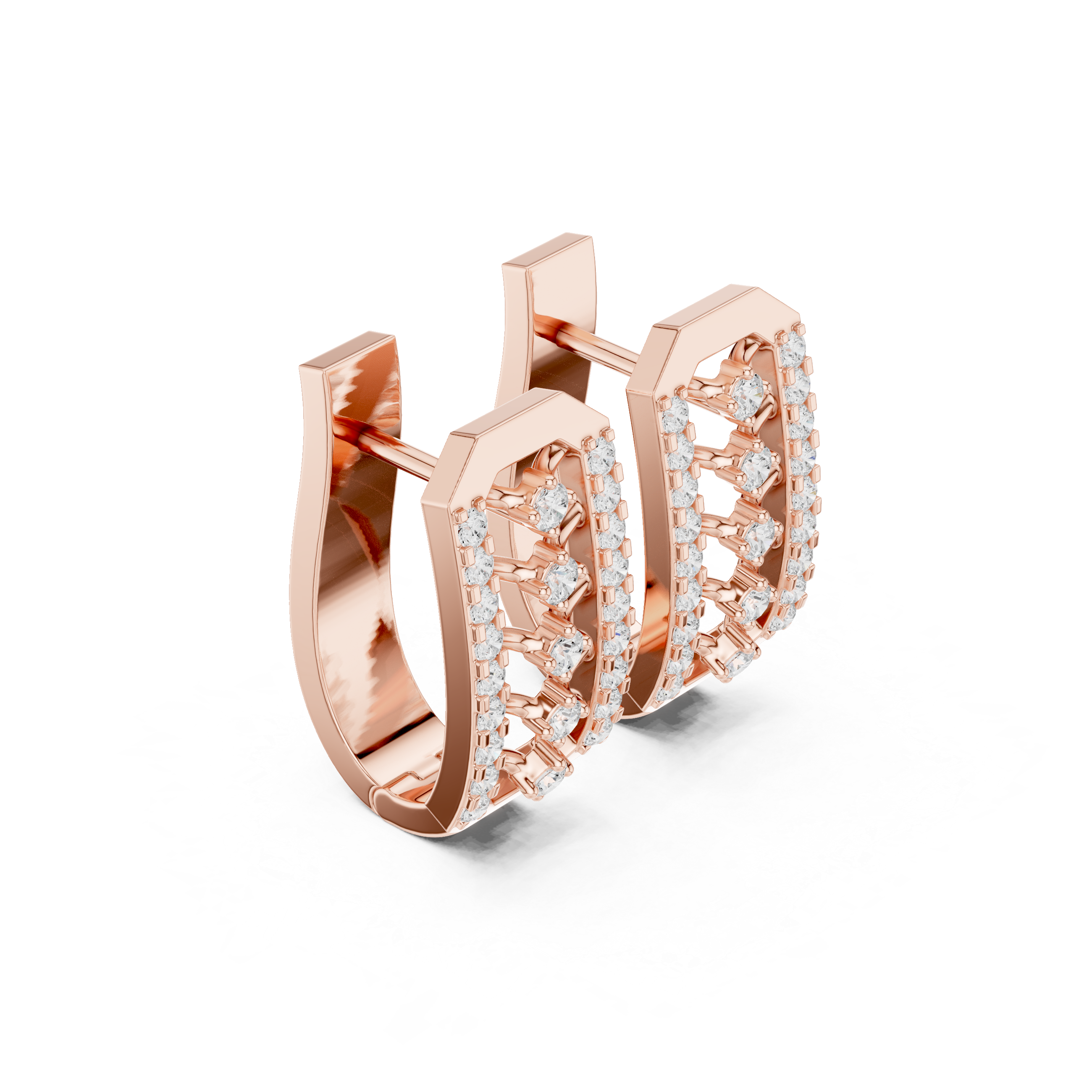 Honeycomb Lattice Diamond Hoop Earrings in Rose Gold - VYKA Diamonds