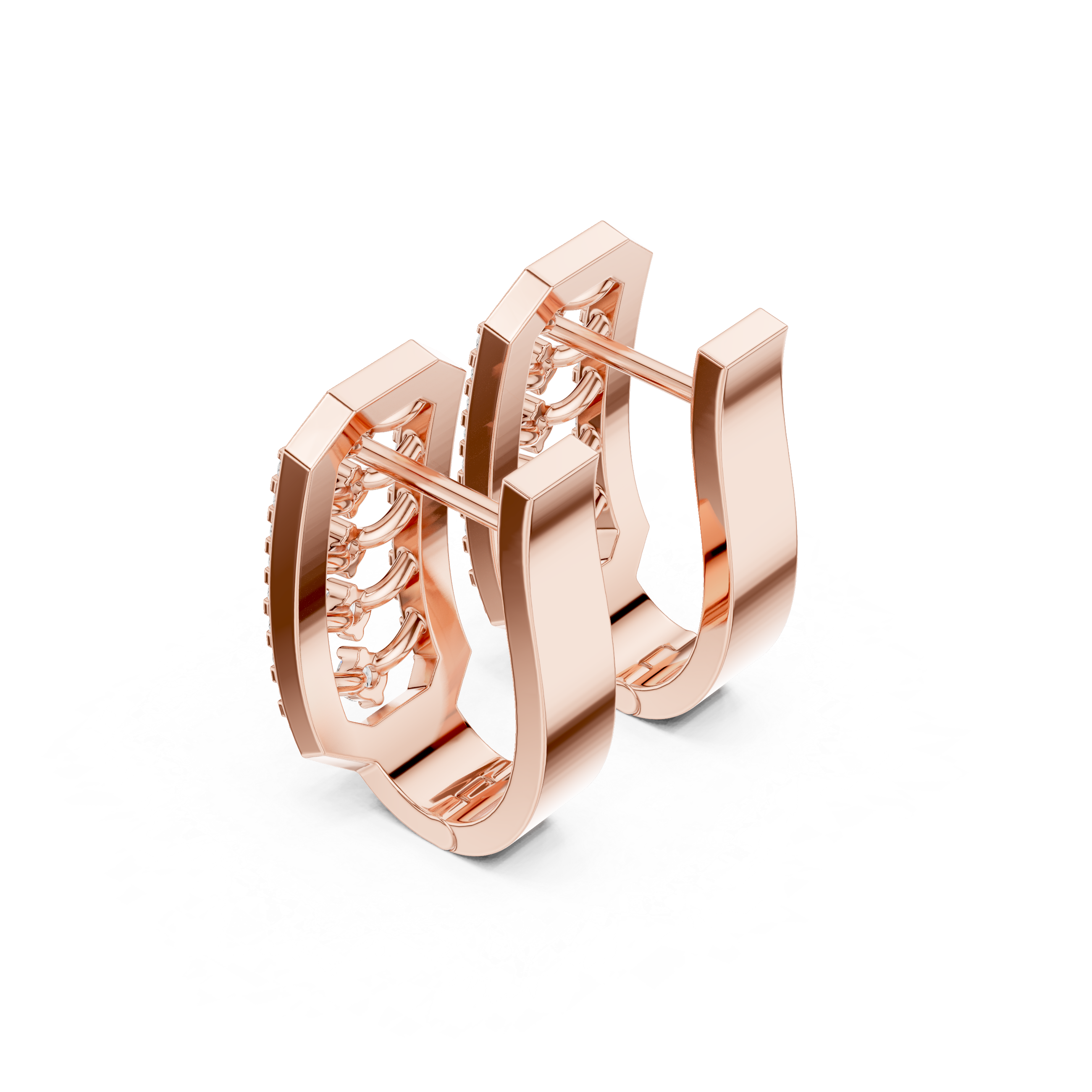 Honeycomb Lattice Diamond Hoop Earrings in Rose Gold - VYKA Diamonds