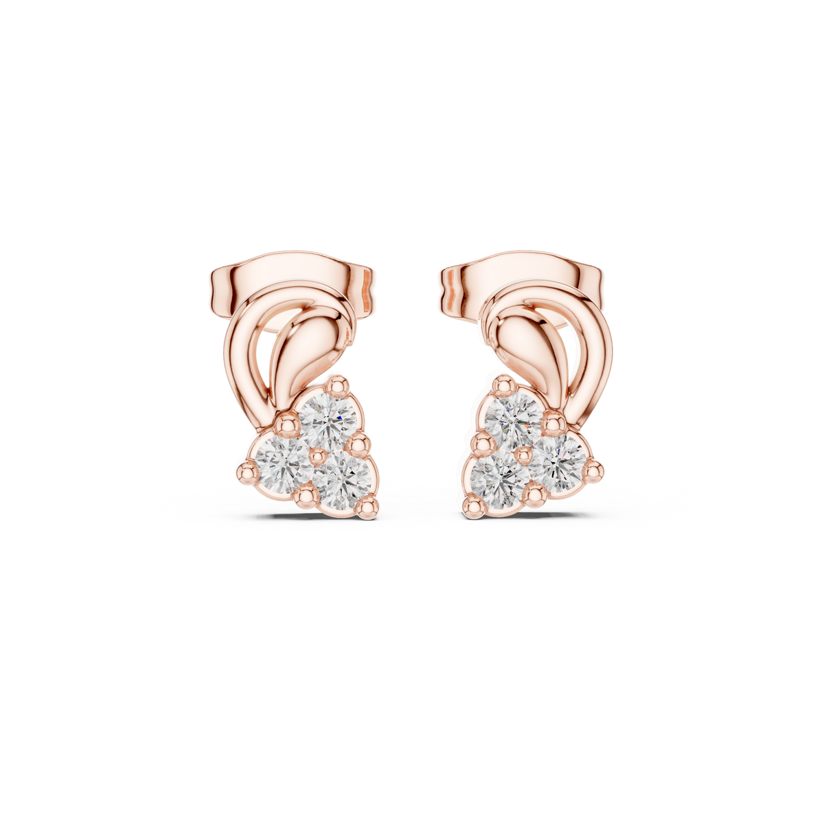 أقراط بثلاثة قلوب مزخرفة بالألماس in Rose Gold - VYKA Diamonds