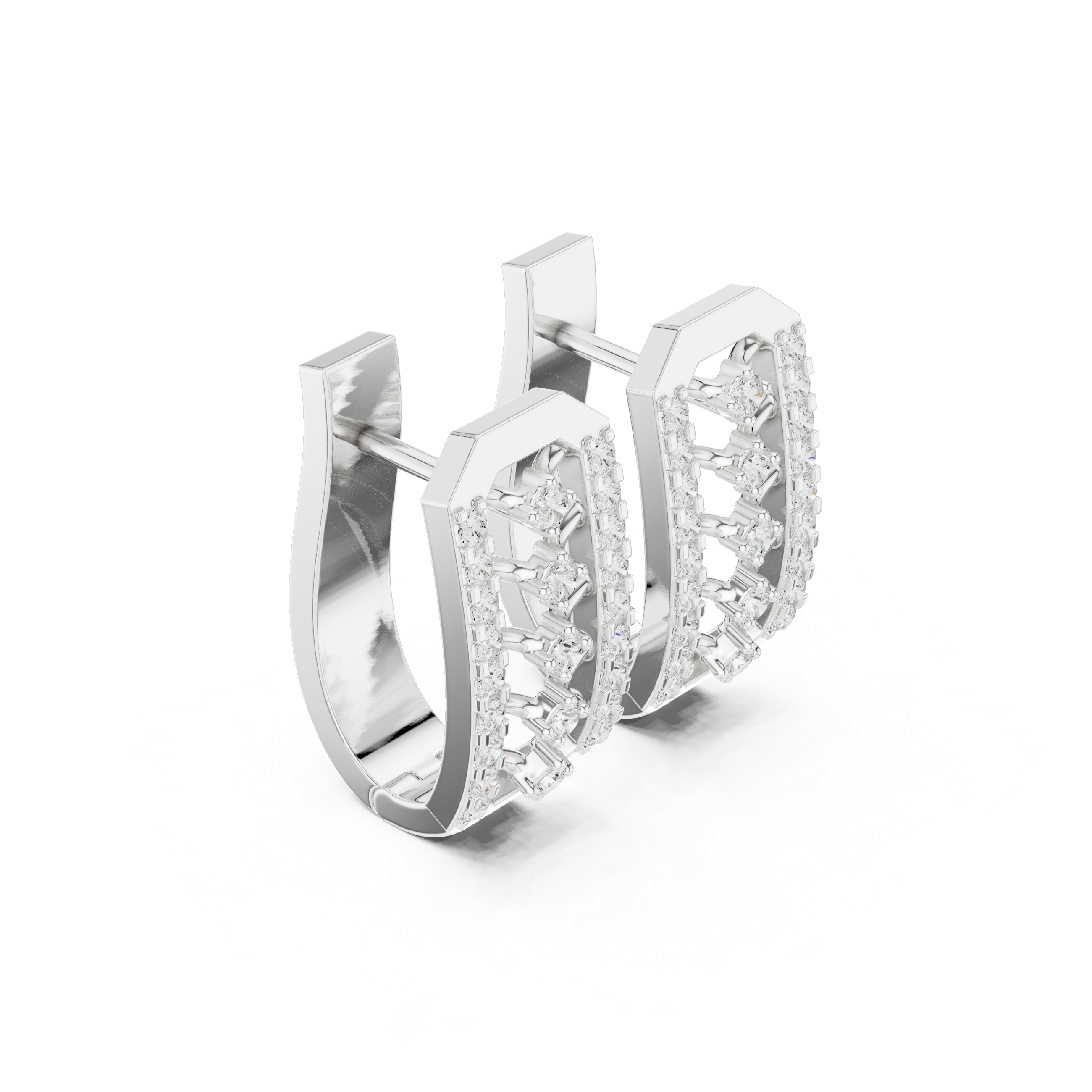 Honeycomb Lattice Diamond Hoop Earrings in White Gold - VYKA Diamonds