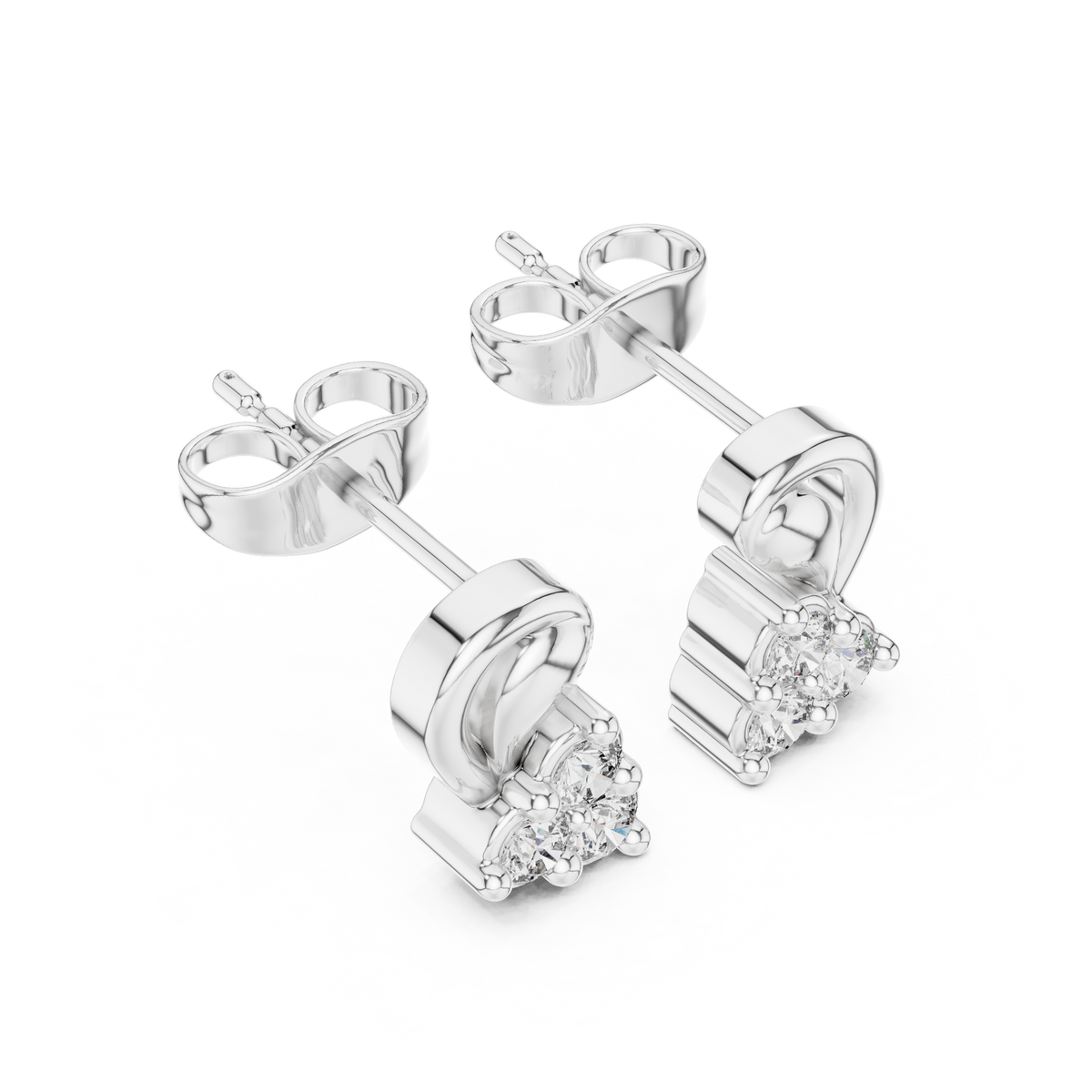 Heart Scroll Trio Diamond Stud Earrings