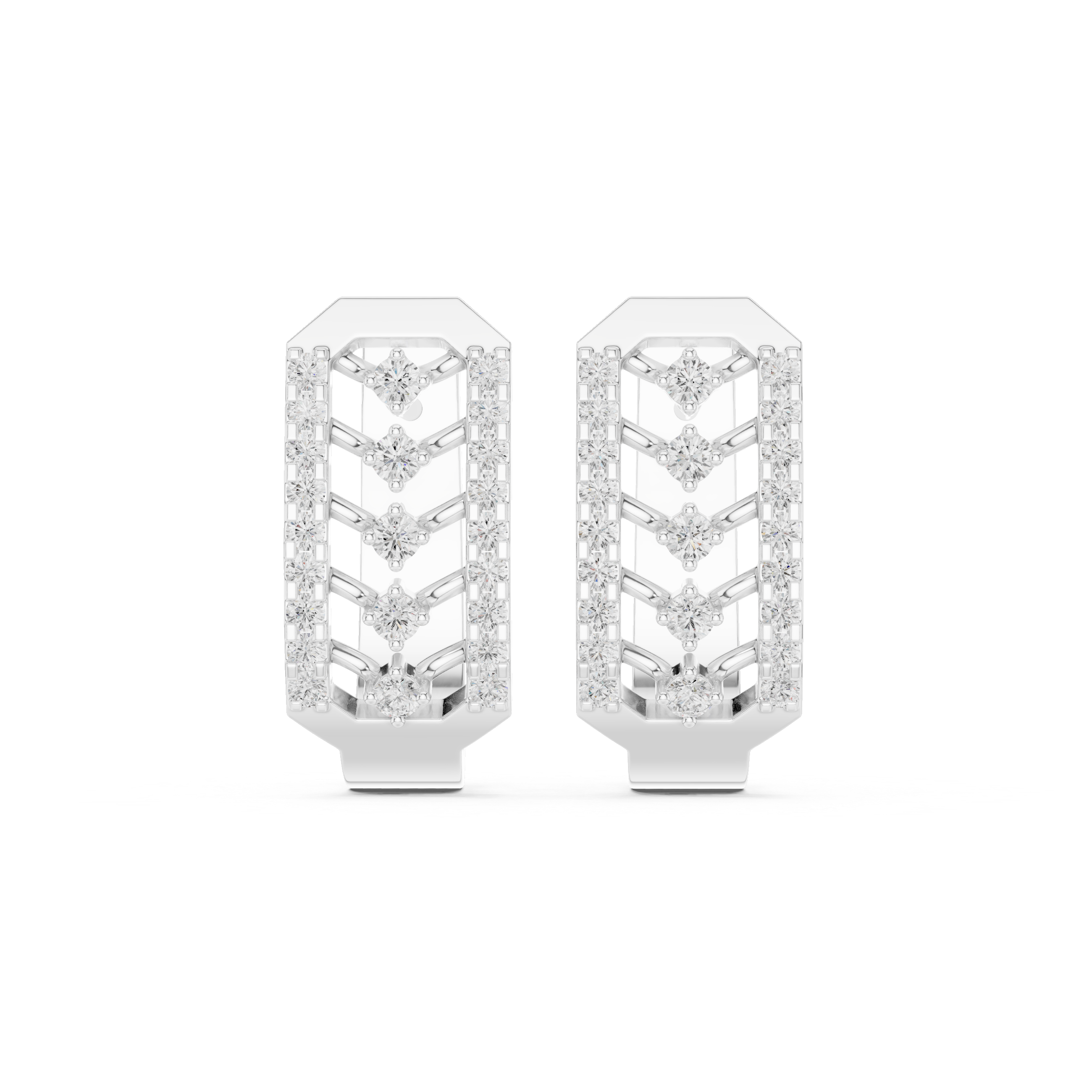 Honeycomb Lattice Diamond Hoop Earrings in White Gold - VYKA Diamonds