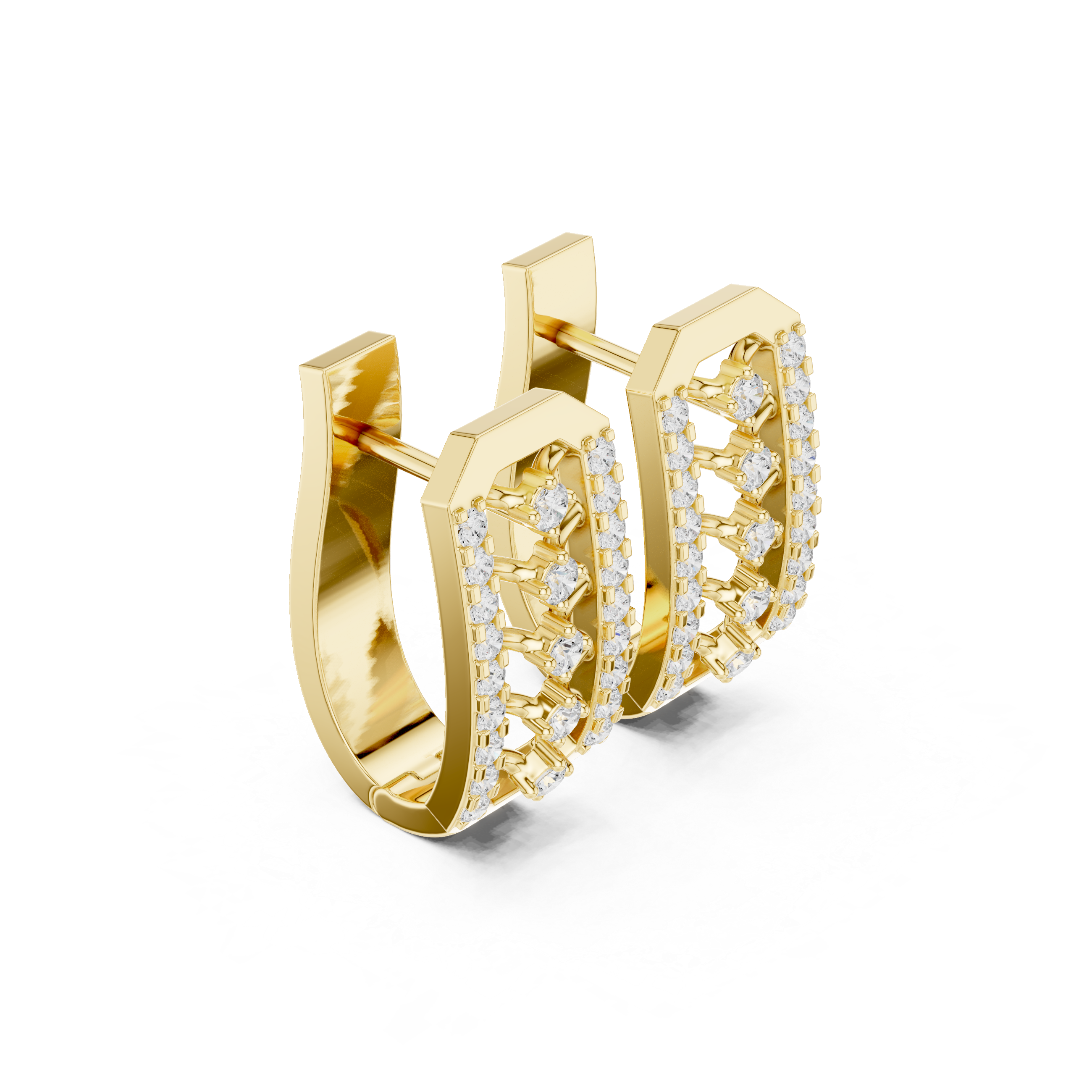 Honeycomb Lattice Diamond Hoop Earrings in Yellow Gold - VYKA Diamonds