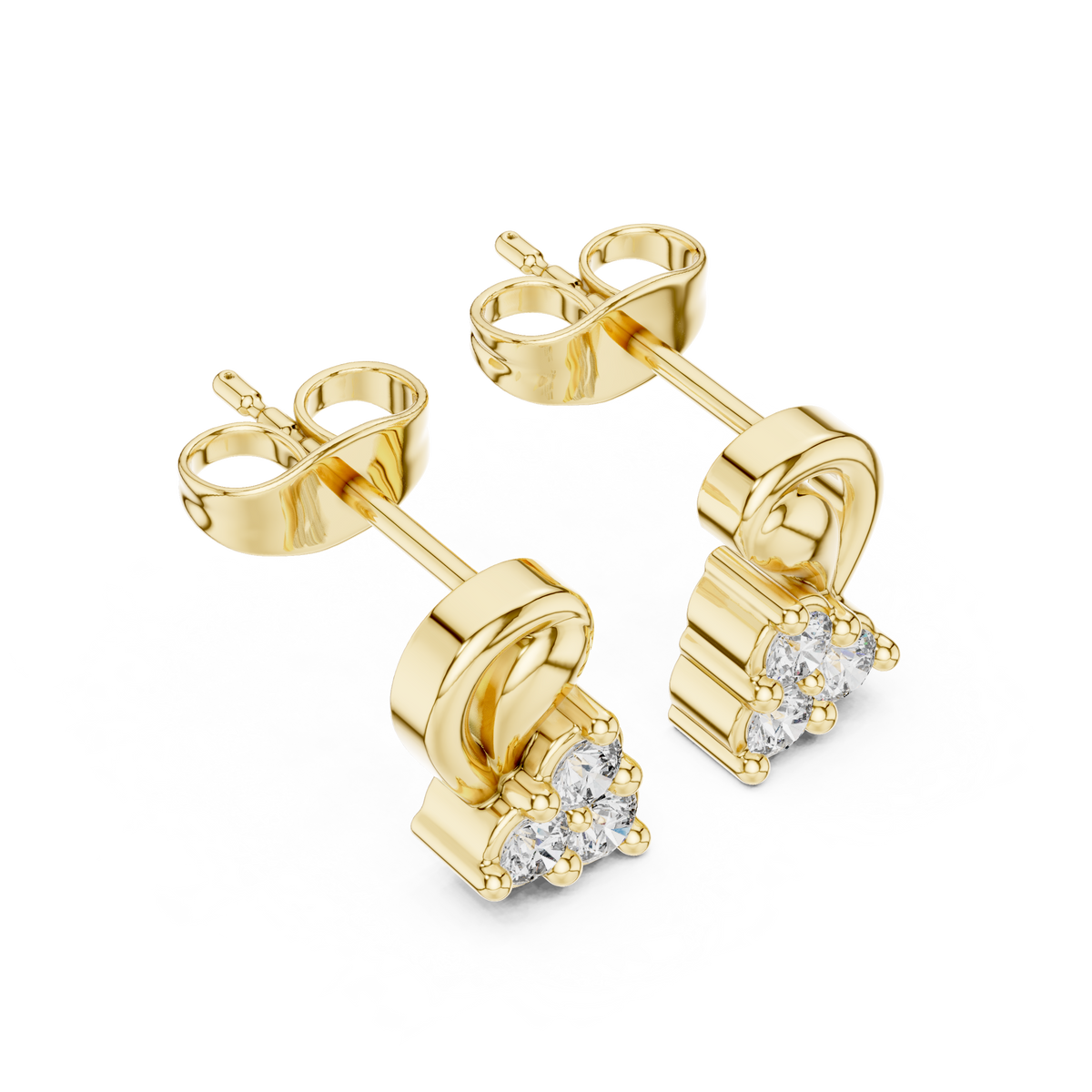 Heart Scroll Trio Diamond Stud Earrings