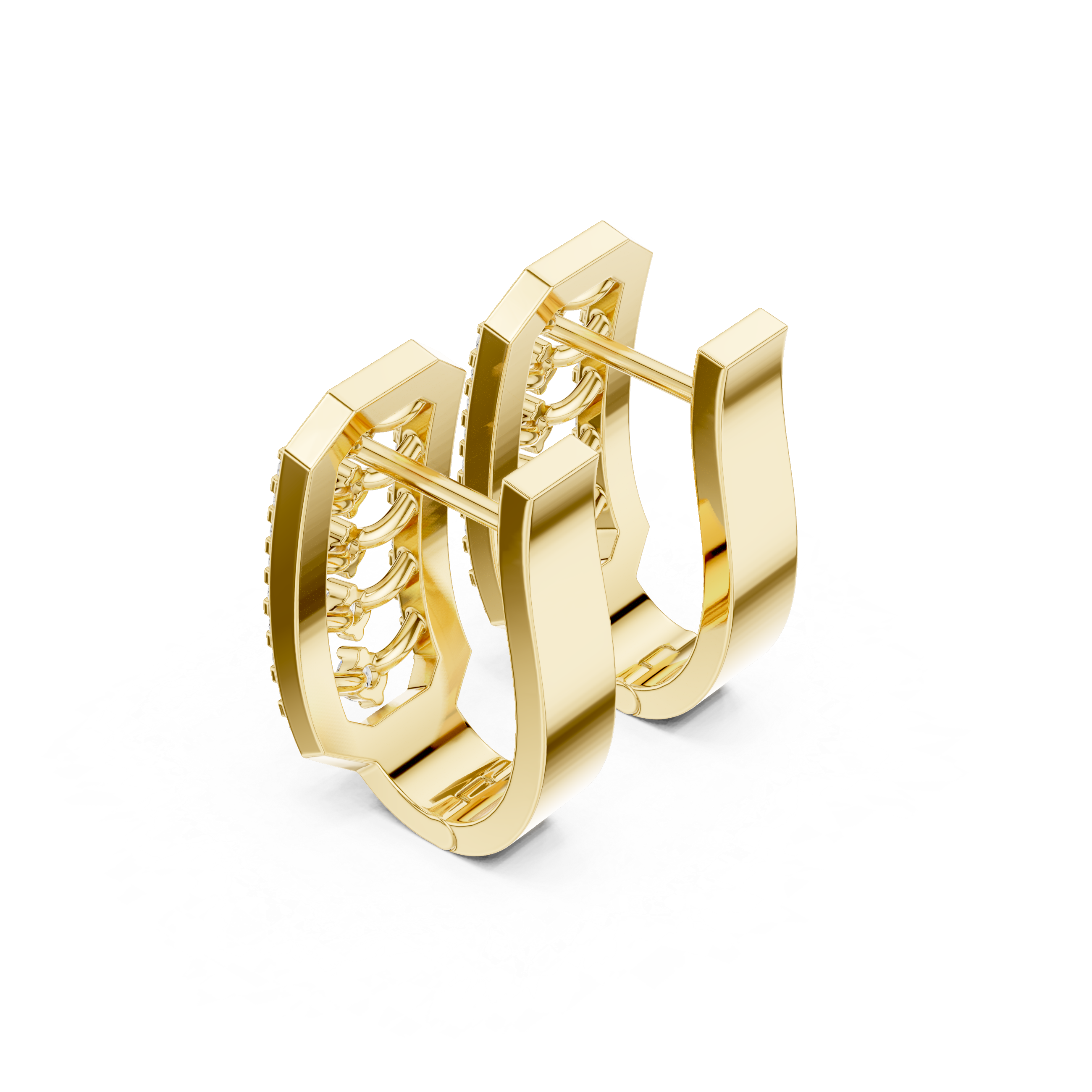 Honeycomb Lattice Diamond Hoop Earrings in Yellow Gold - VYKA Diamonds