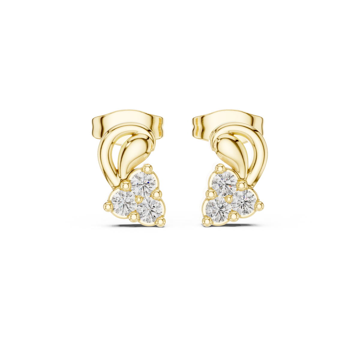 أقراط بثلاثة قلوب مزخرفة بالألماس in Yellow Gold - VYKA Diamonds