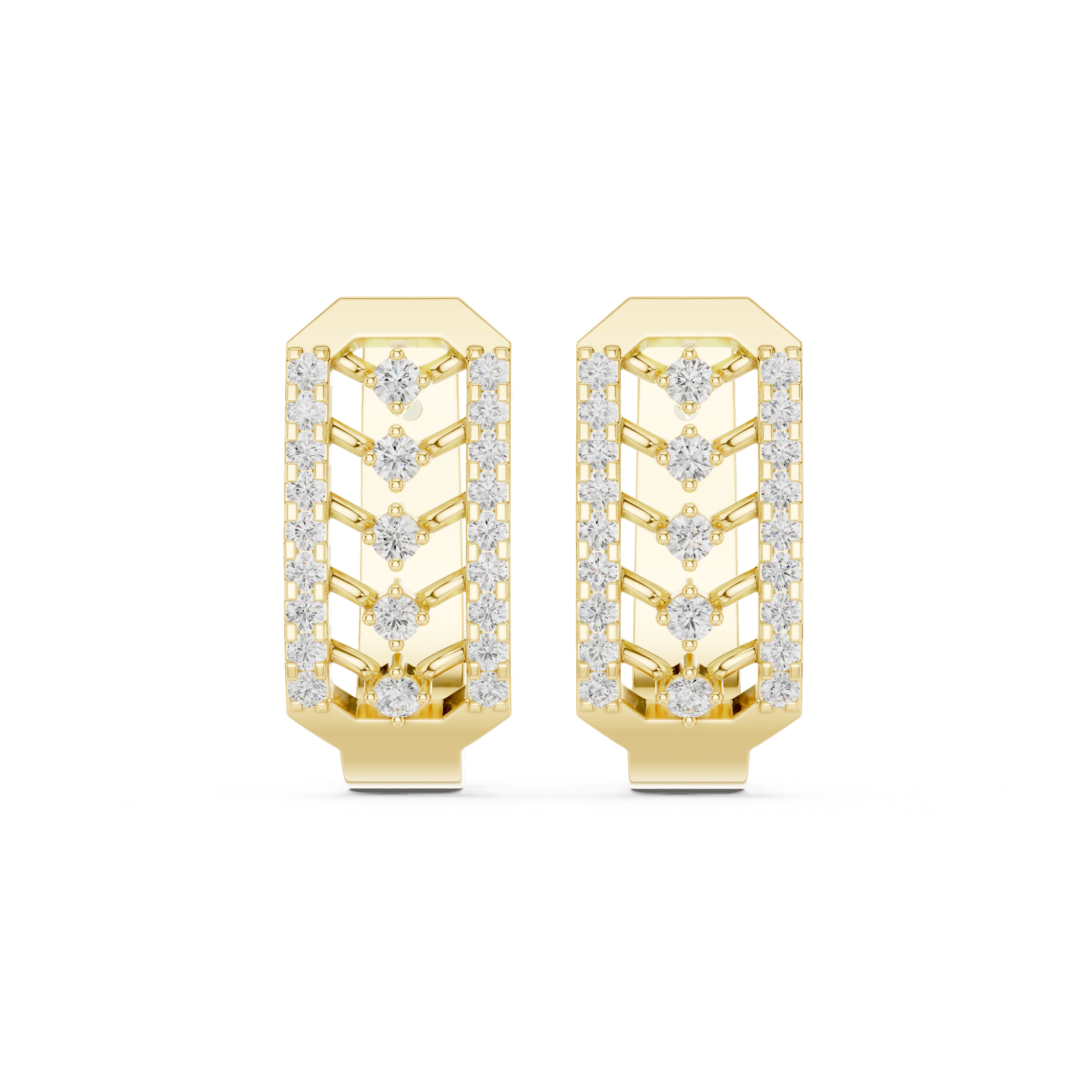 Honeycomb Lattice Diamond Hoop Earrings in Yellow Gold - VYKA Diamonds