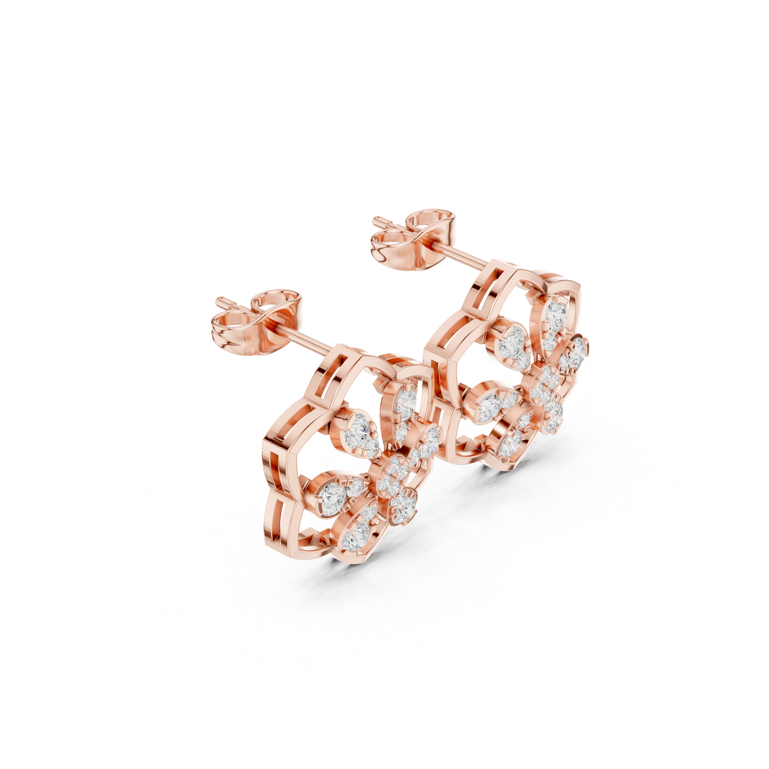 حلقان متدلية على شكل قرص العسل ألماسي المطلي بالمينا in Rose Gold - VYKA Diamonds