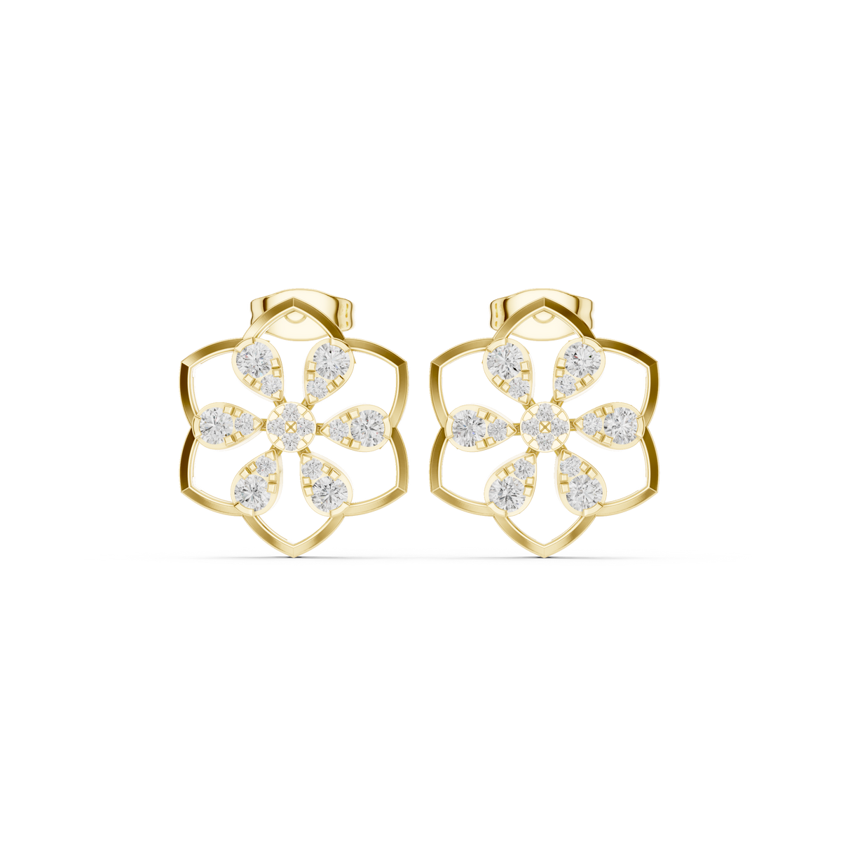 Honeycomb Lattice Enamel Diamond Stud Earrings