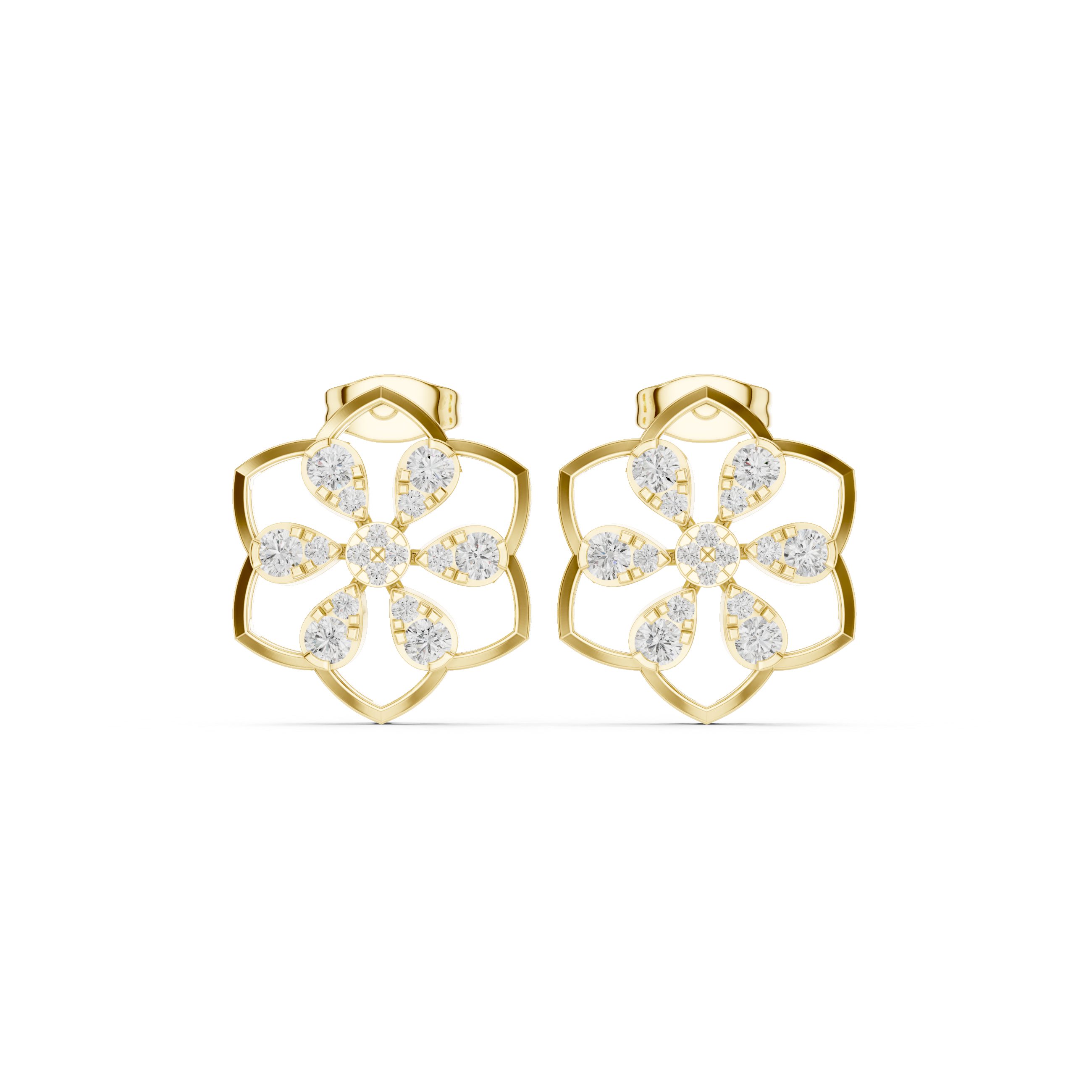 حلقان متدلية على شكل قرص العسل ألماسي المطلي بالمينا in Yellow Gold - VYKA Diamonds