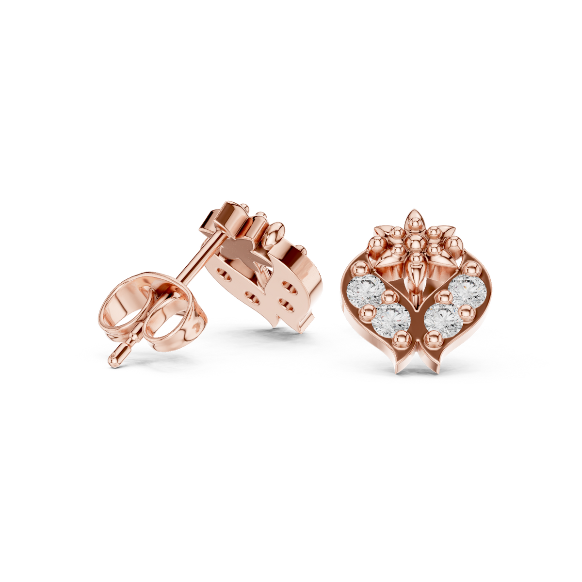 أقراط ألماس مزخرفة على شكل قلب وزهرة الزنبق in Rose Gold - VYKA Diamonds