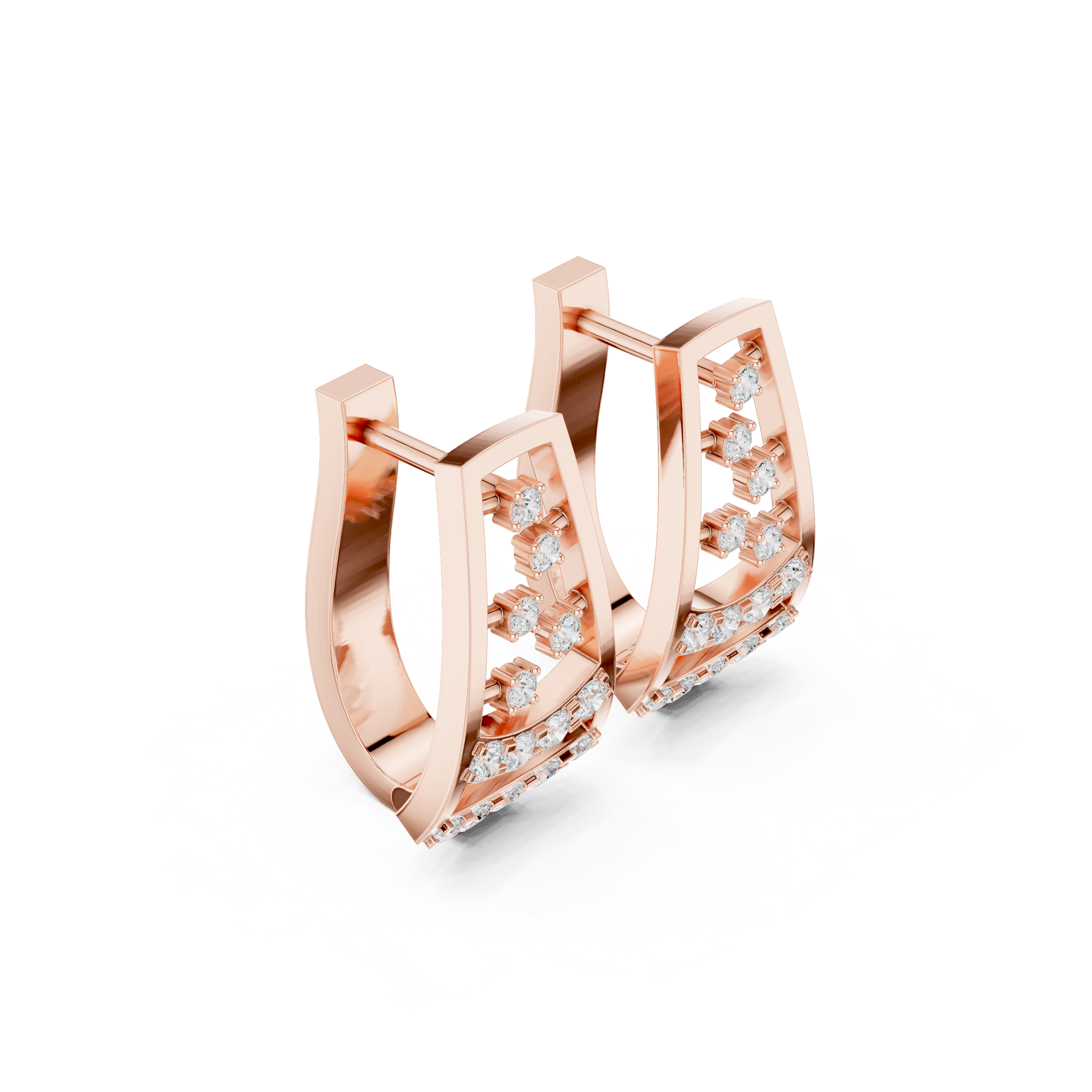 Stacked Grid Diamond Hoop Earrings in Rose Gold - VYKA Diamonds