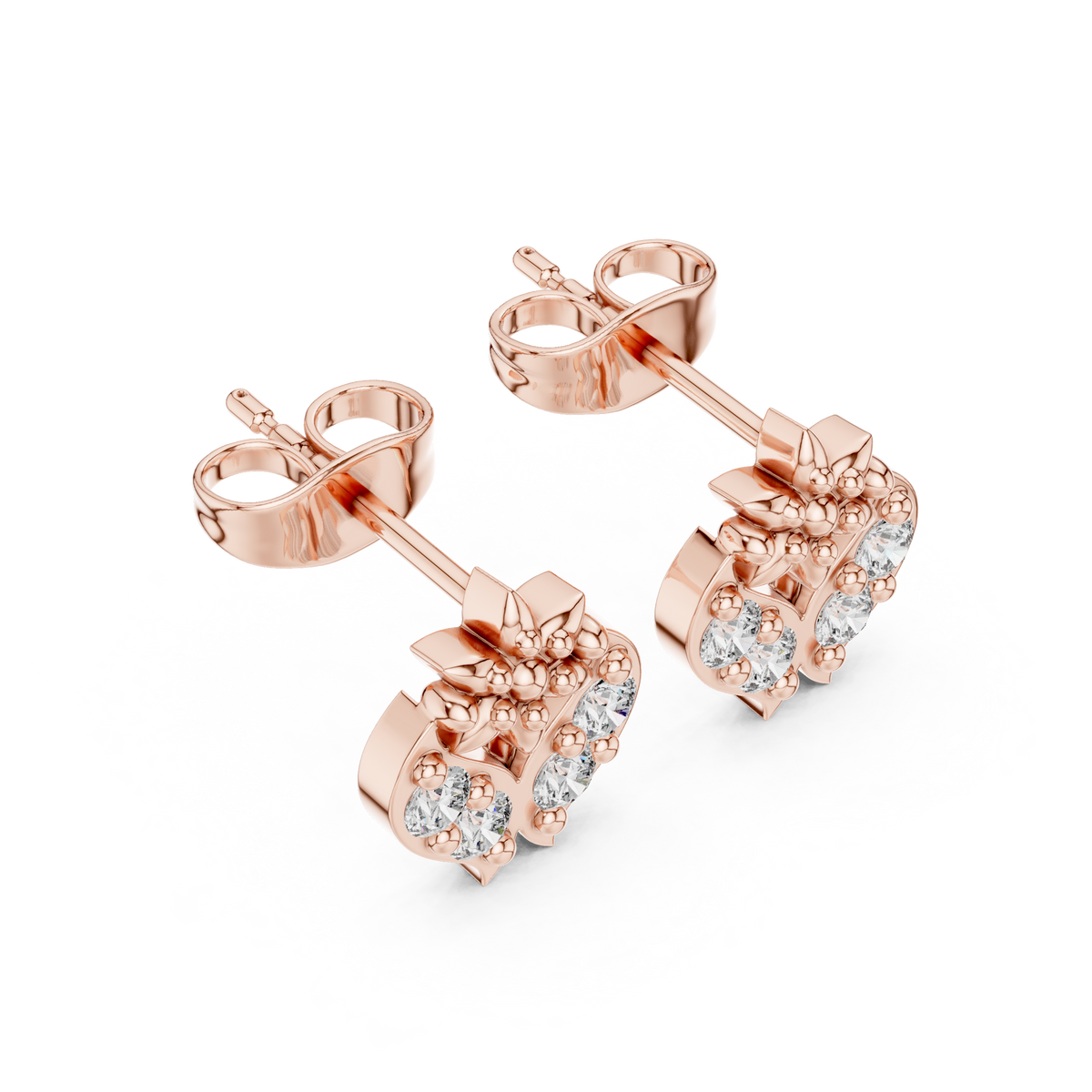 أقراط ألماس مزخرفة على شكل قلب وزهرة الزنبق in Rose Gold - VYKA Diamonds