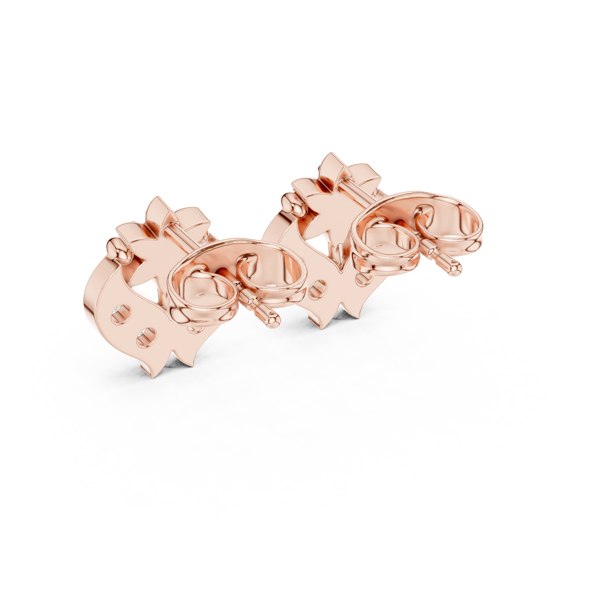 Ornate Fleur Heart Diamond Stud Earrings