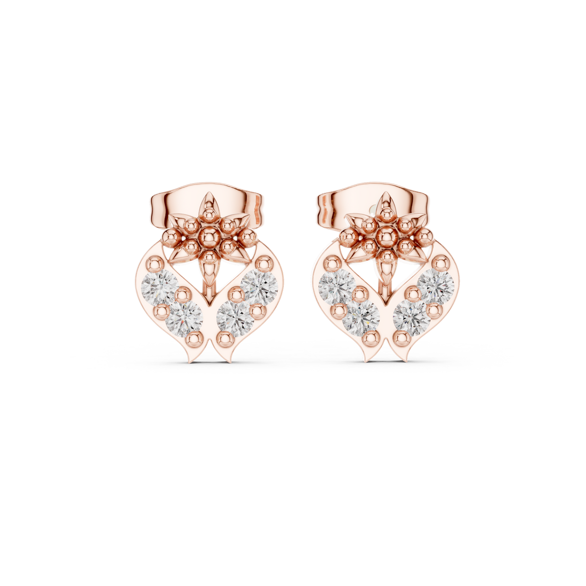 أقراط ألماس مزخرفة على شكل قلب وزهرة الزنبق in Rose Gold - VYKA Diamonds