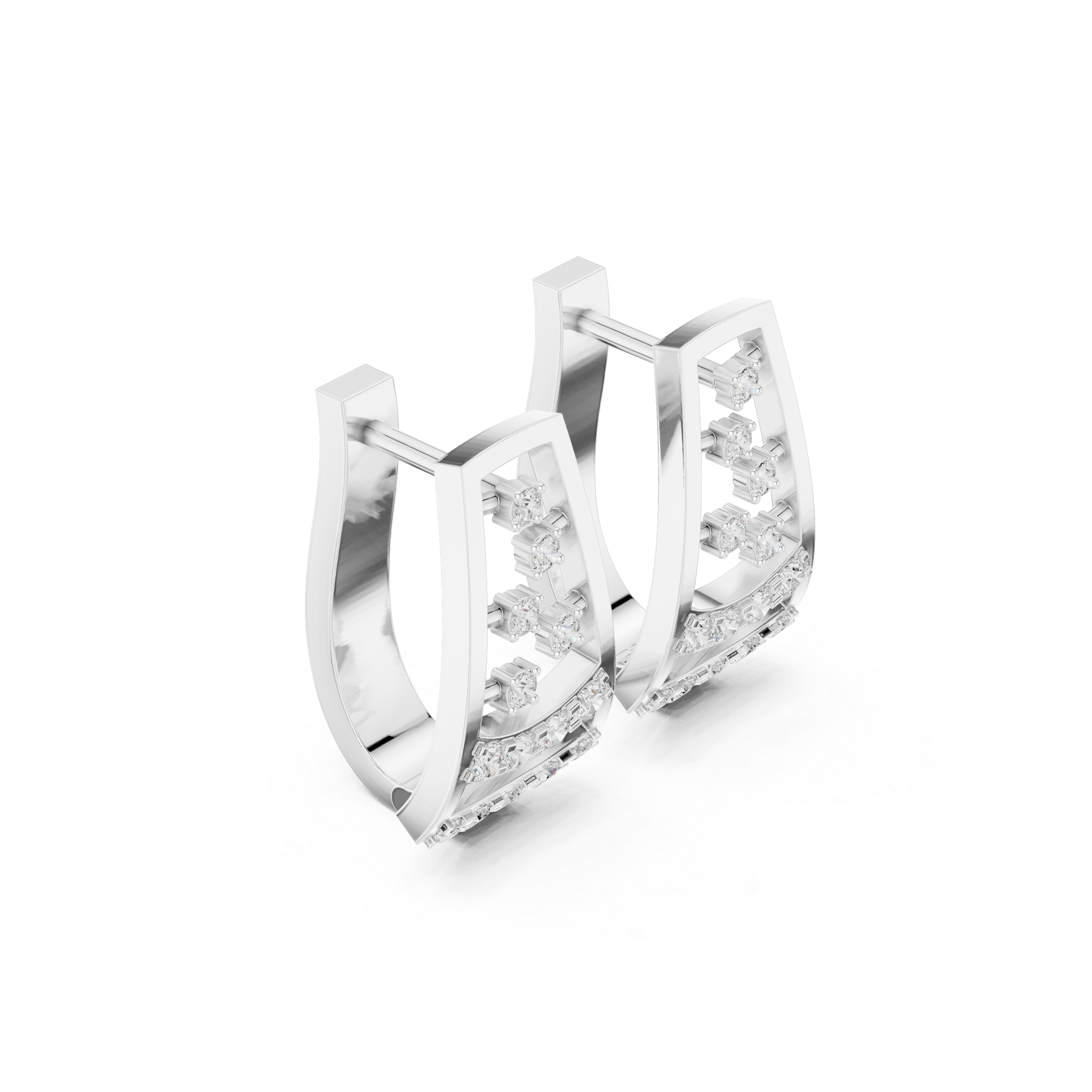 Stacked Grid Diamond Hoop Earrings in White Gold - VYKA Diamonds