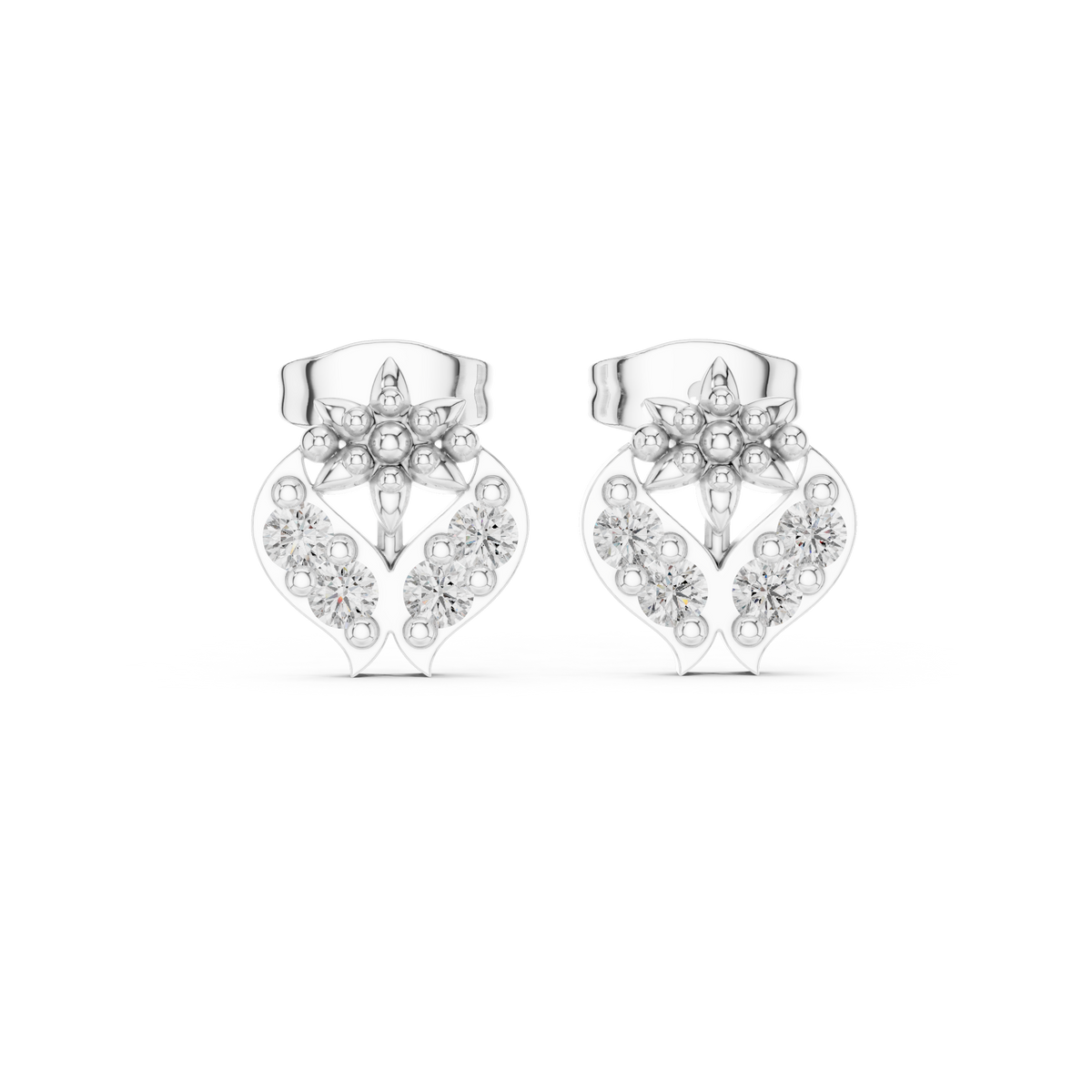أقراط ألماس مزخرفة على شكل قلب وزهرة الزنبق in White Gold - VYKA Diamonds