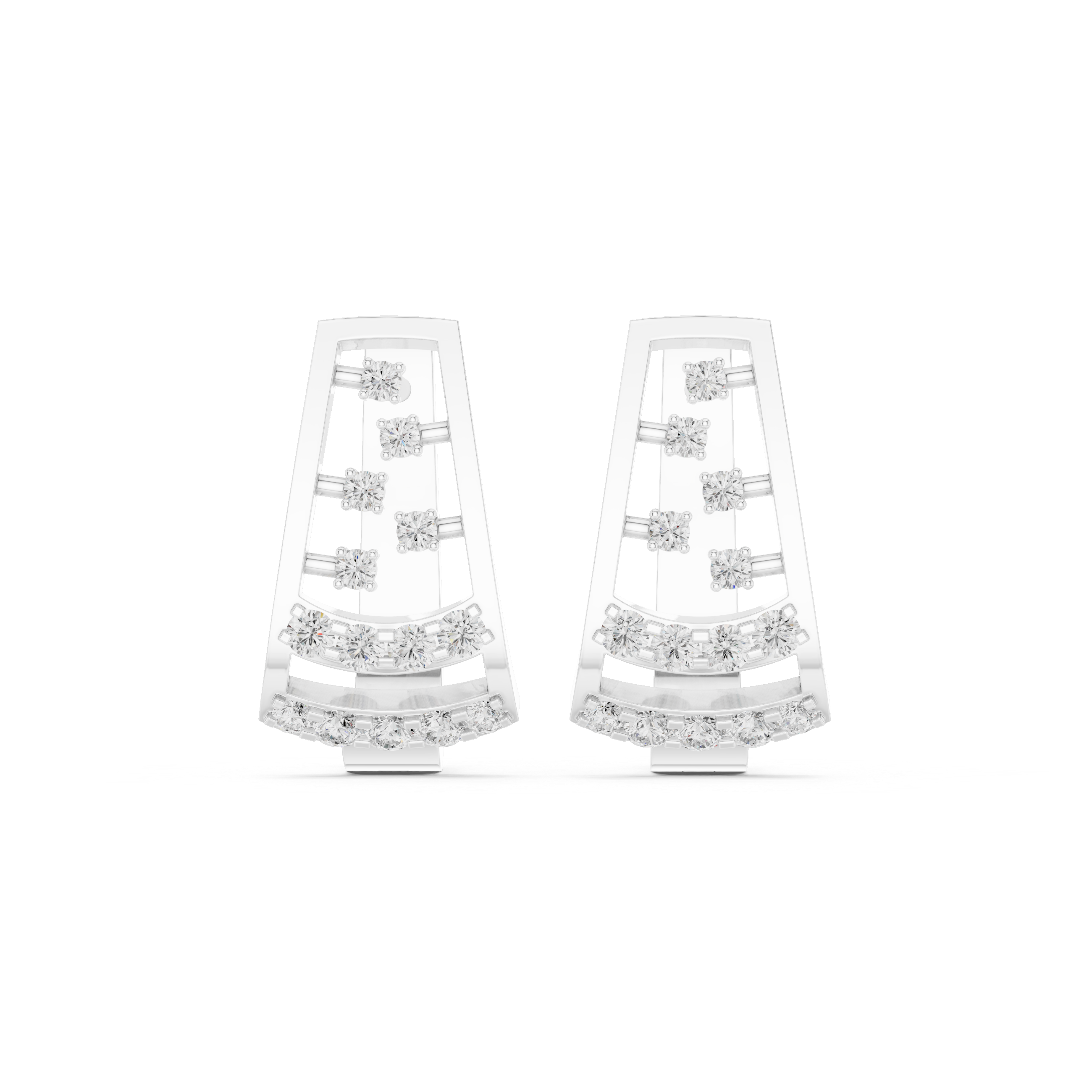 Stacked Grid Diamond Hoop Earrings in White Gold - VYKA Diamonds