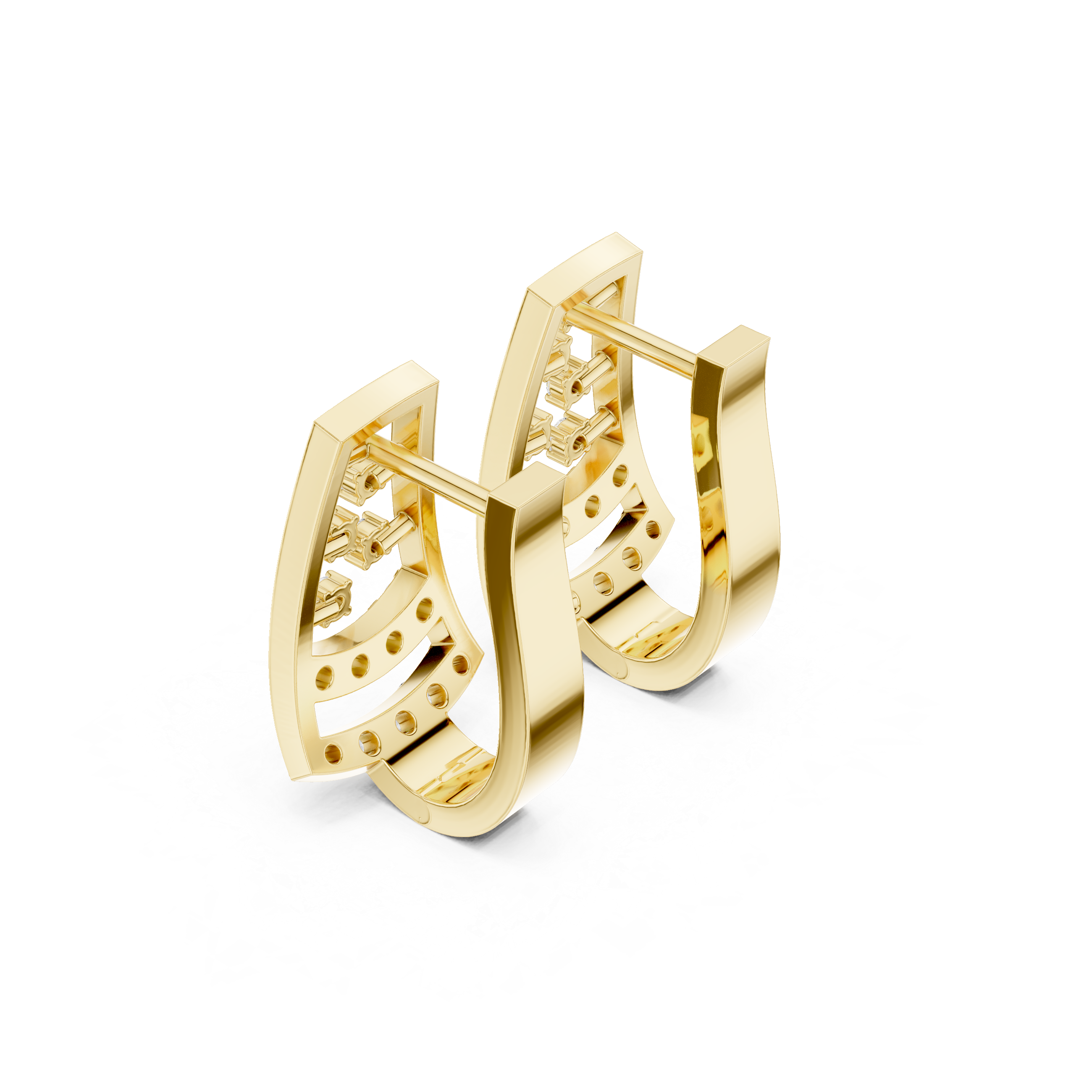 Stacked Grid Diamond Hoop Earrings in Yellow Gold - VYKA Diamonds