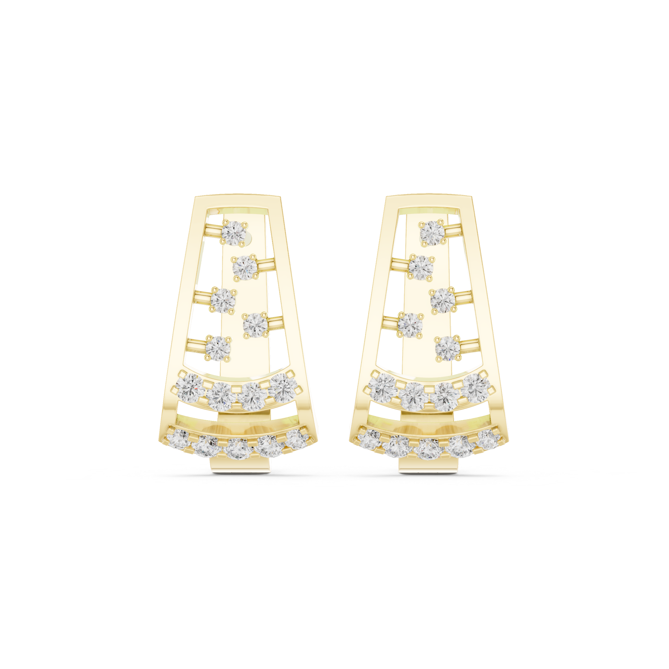 Stacked Grid Diamond Hoop Earrings in Yellow Gold - VYKA Diamonds