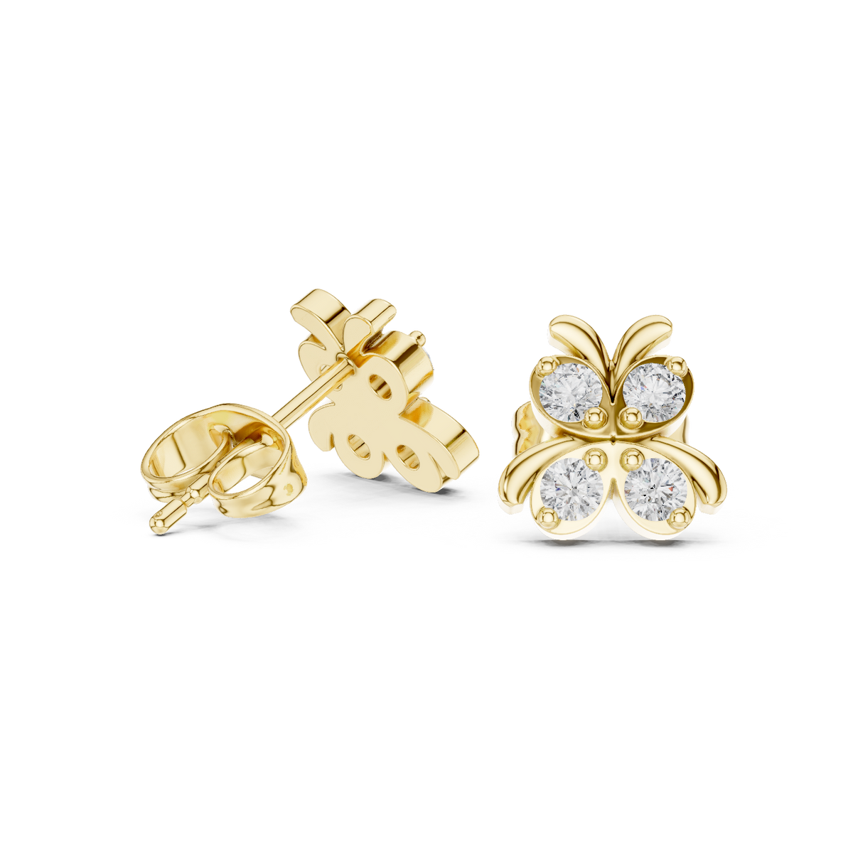 أقراط ألماس على شكل فراشة وفيونكة in Yellow Gold - VYKA Diamonds