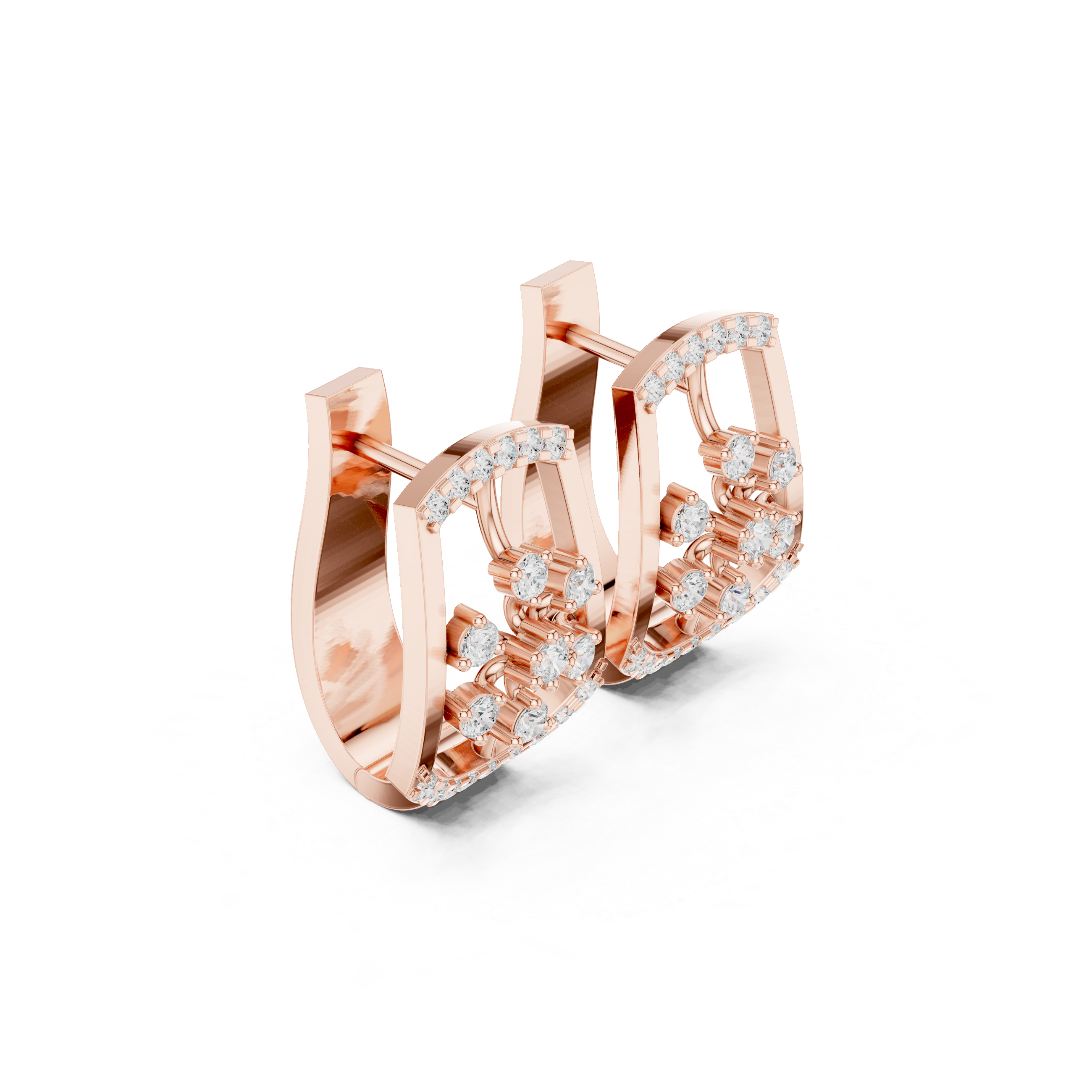 Tiered Lattice Diamond Hoop Earrings in Rose Gold - VYKA Diamonds