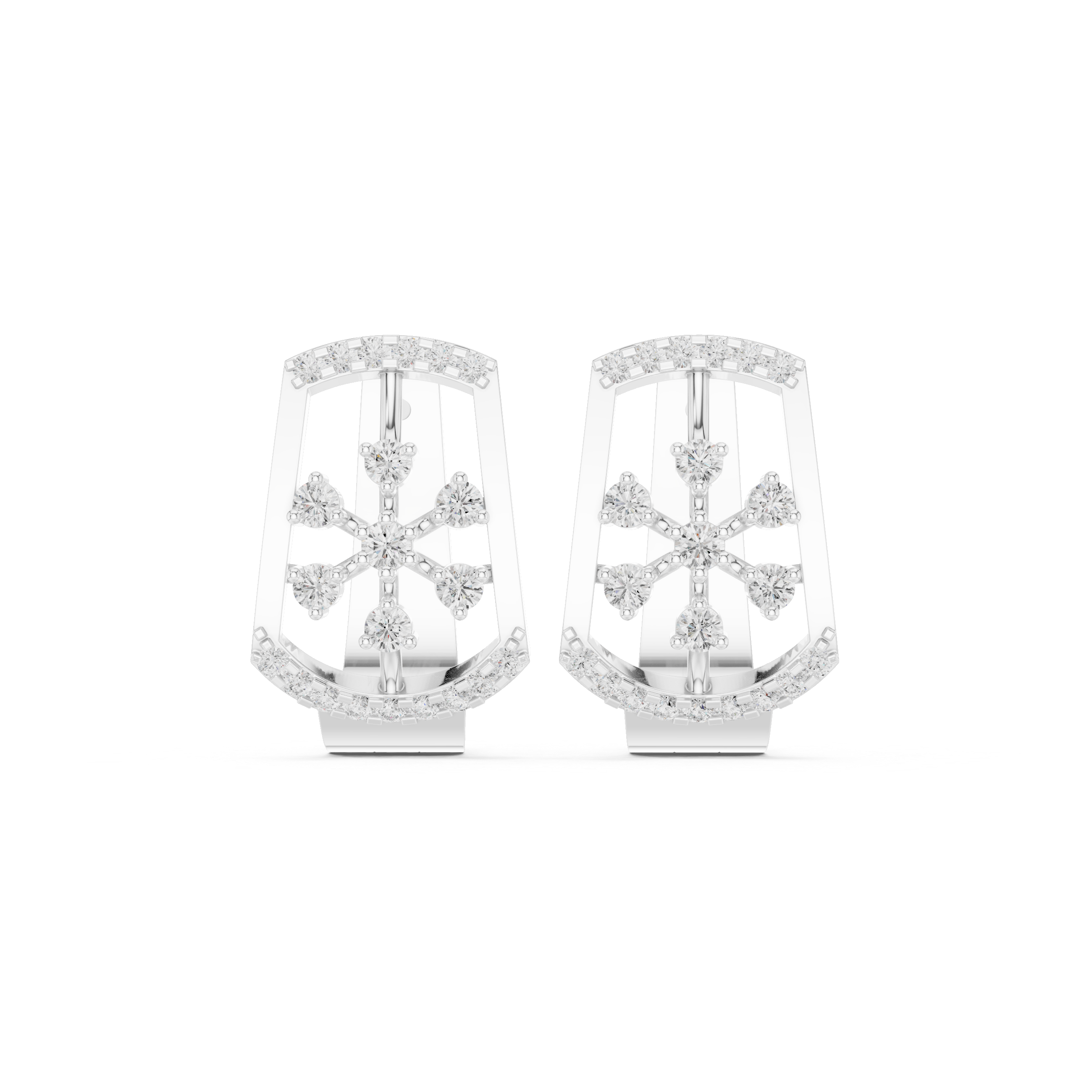 Tiered Lattice Diamond Hoop Earrings in White Gold - VYKA Diamonds