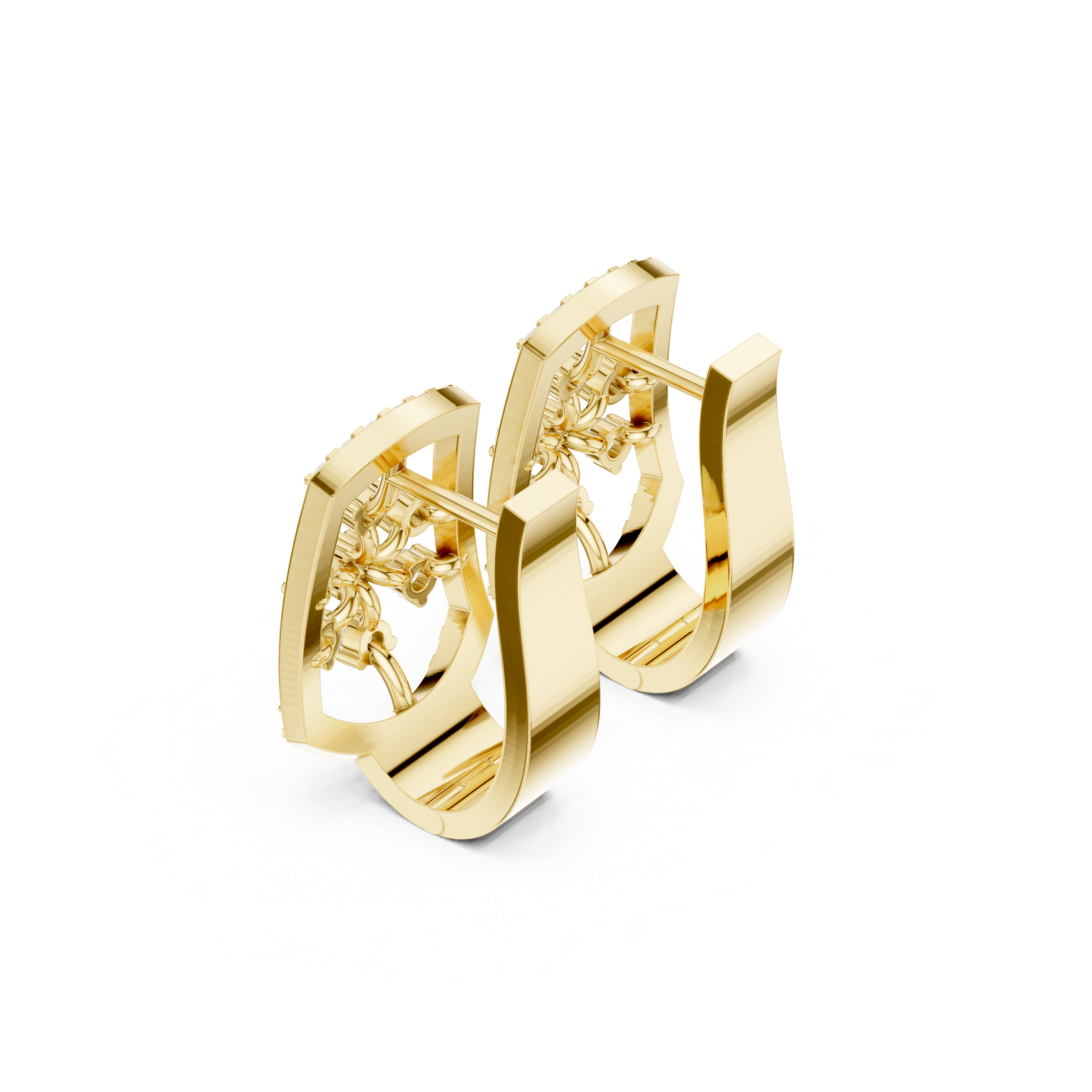Tiered Lattice Diamond Hoop Earrings in Yellow Gold - VYKA Diamonds