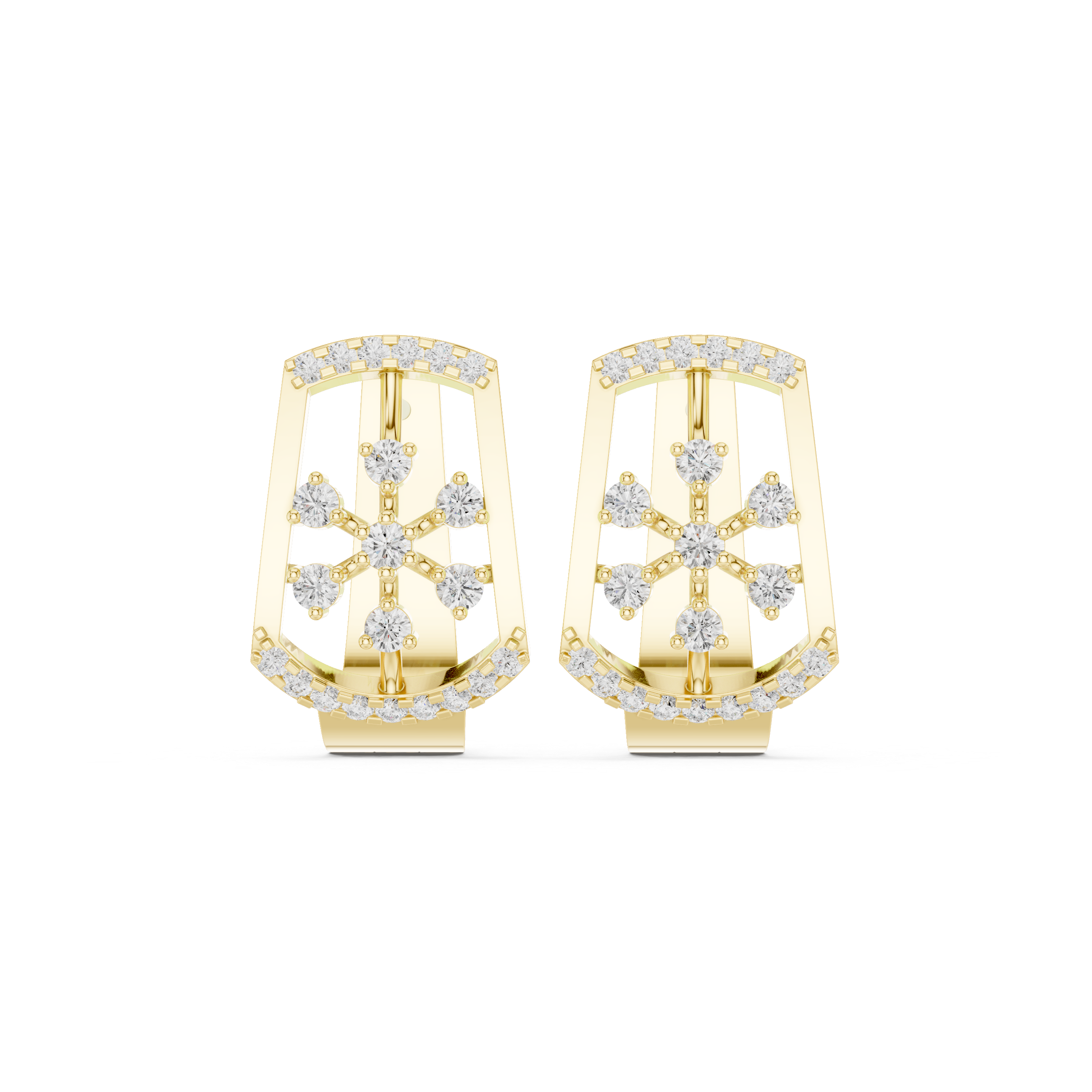 Tiered Lattice Diamond Hoop Earrings in Yellow Gold - VYKA Diamonds