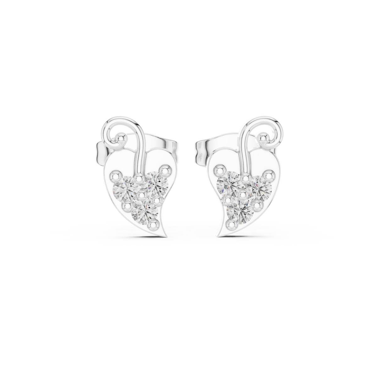 Leaf Trio Diamond Stud Earrings