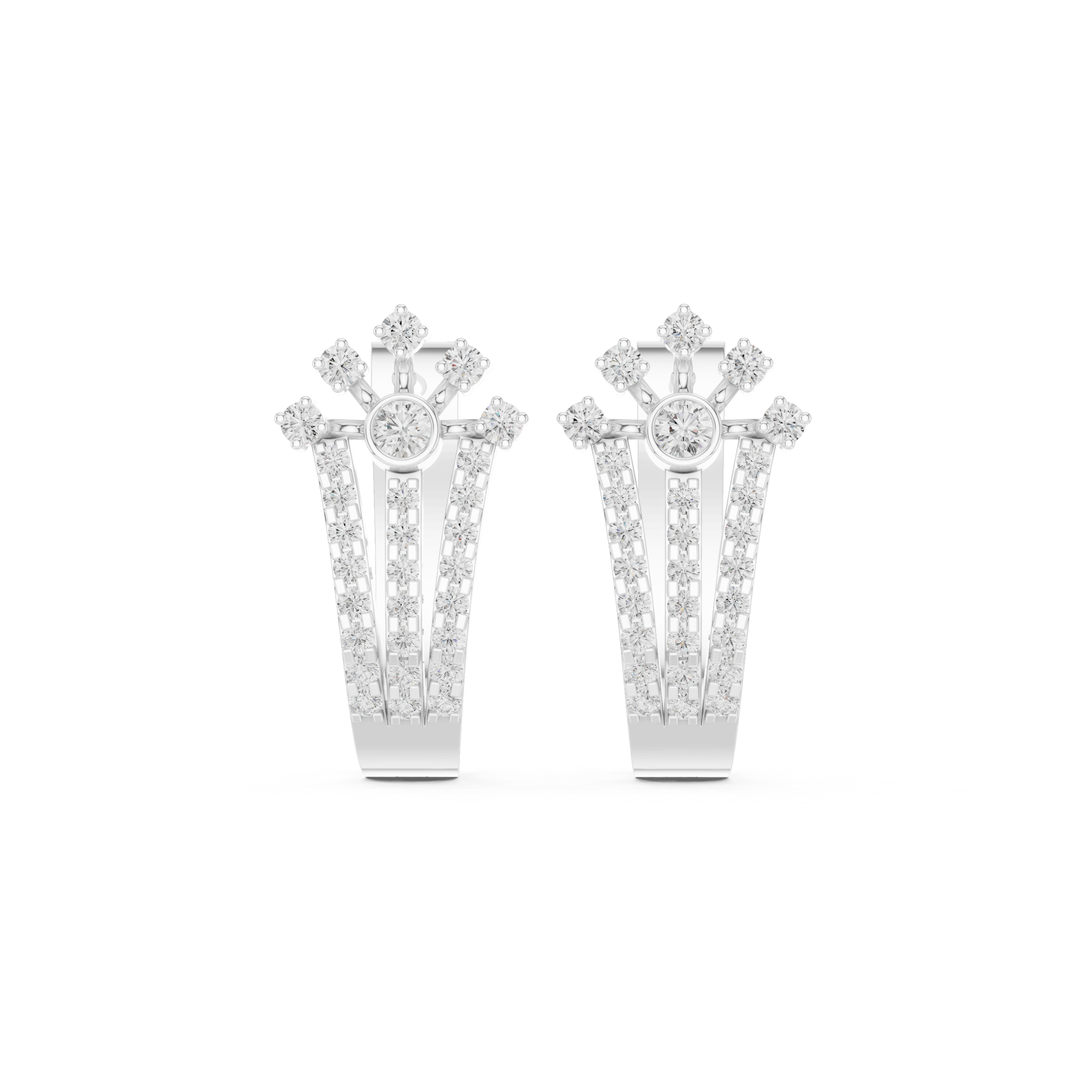 Mosaic Lattice Diamond Hoop Earrings in White Gold - VYKA Diamonds