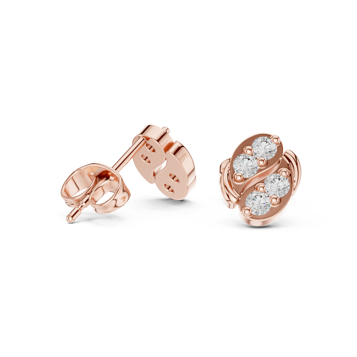 Art Nouveau Swirl Diamond Stud Earrings in Rose Gold - VYKA Diamonds