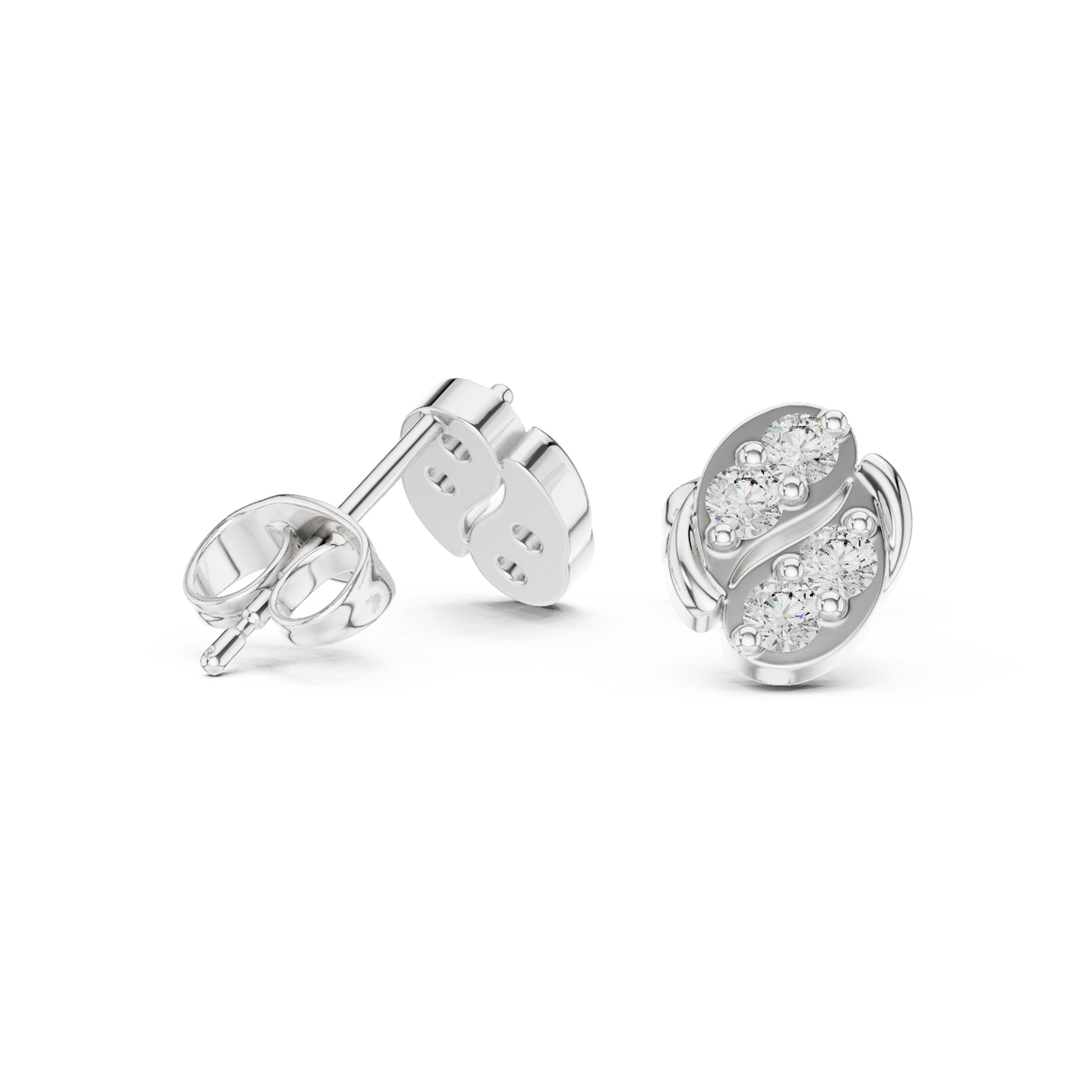 Art Nouveau Swirl Diamond Stud Earrings