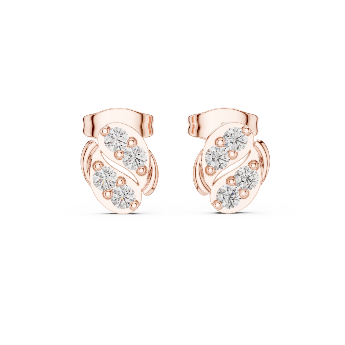 Art Nouveau Swirl Diamond Stud Earrings