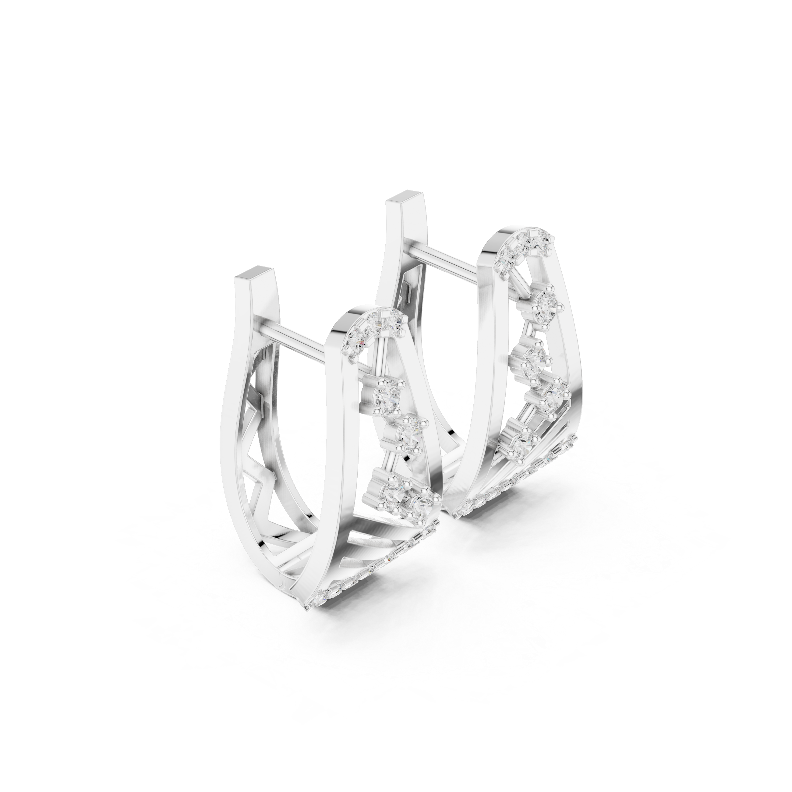 Pinnacle Framework Diamond Hoop Earrings in White Gold - VYKA Diamonds