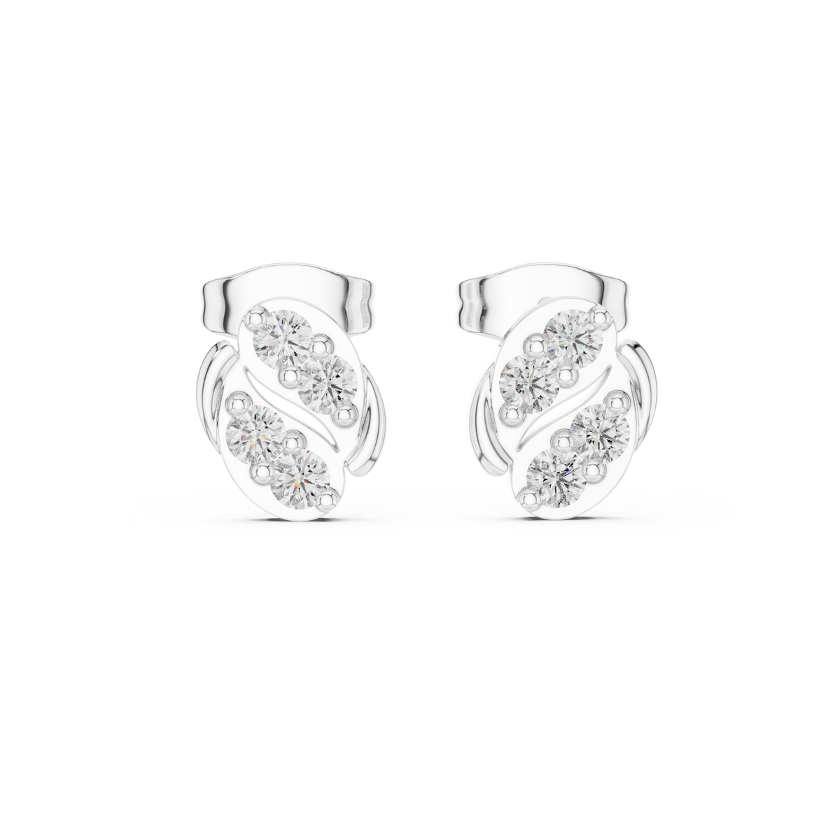 Art Nouveau Swirl Diamond Stud Earrings in White Gold - VYKA Diamonds
