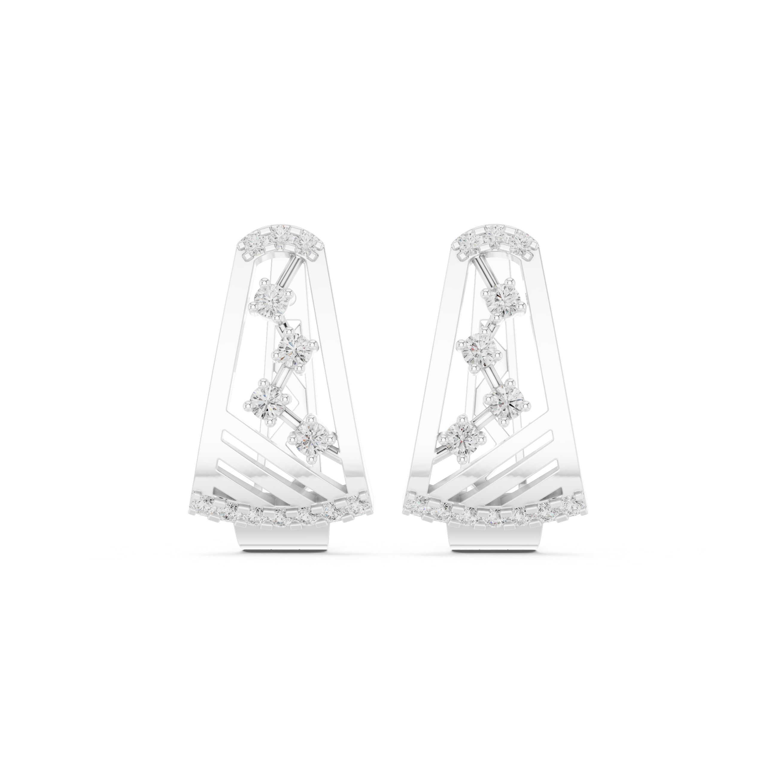 Pinnacle Framework Diamond Hoop Earrings in White Gold - VYKA Diamonds