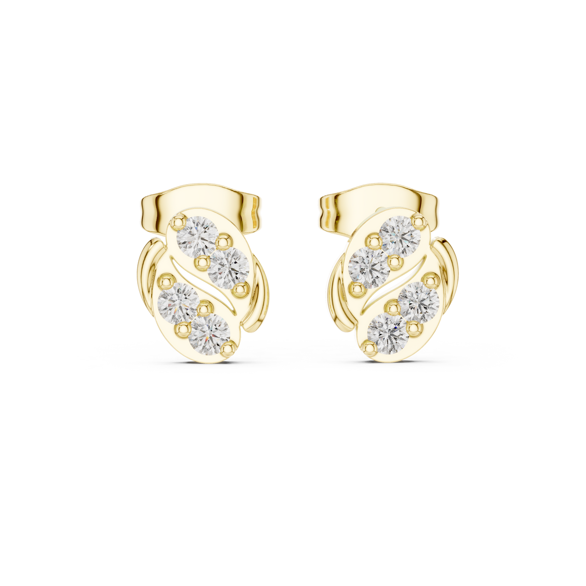 Art Nouveau Swirl Diamond Stud Earrings in Yellow Gold - VYKA Diamonds