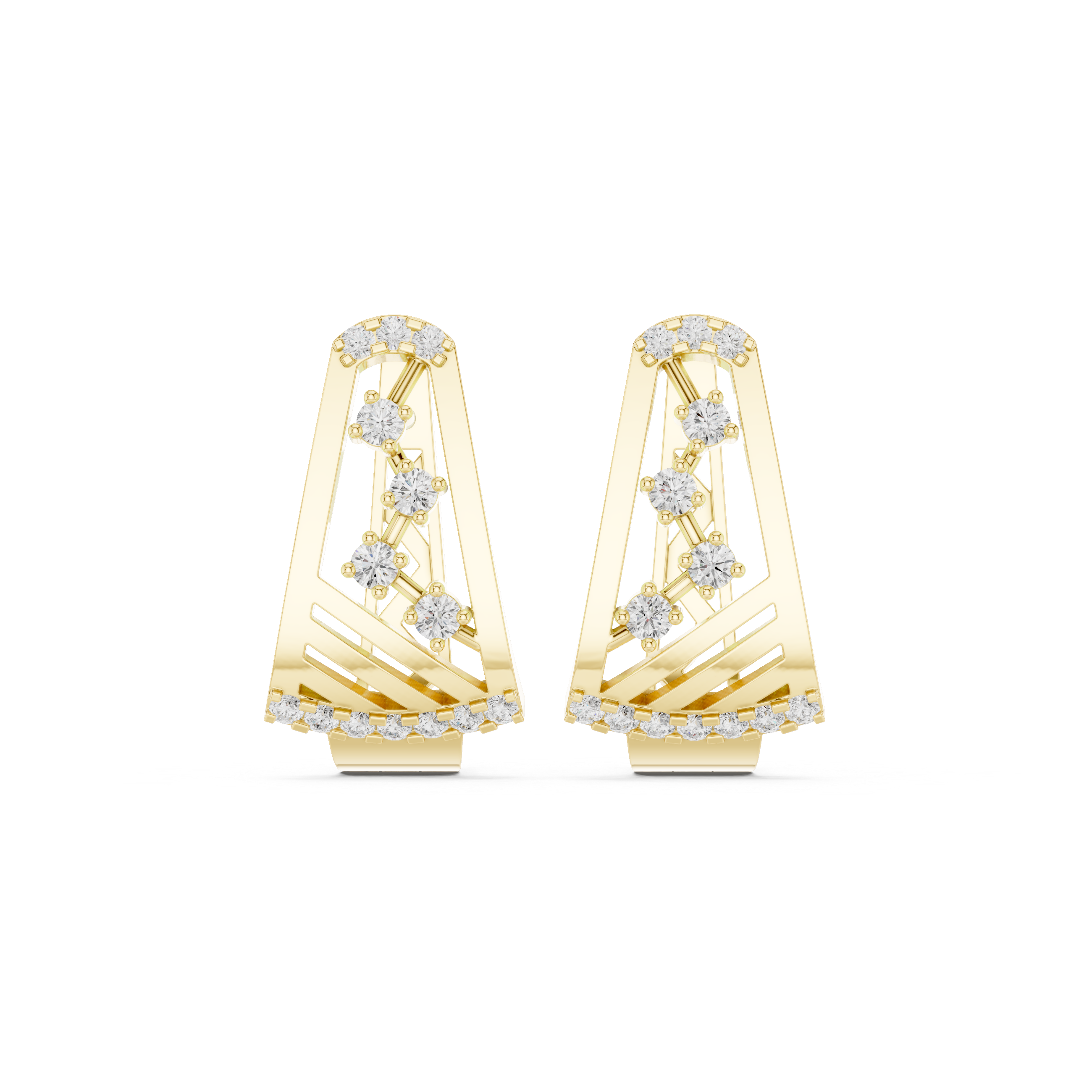 Pinnacle Framework Diamond Hoop Earrings in Yellow Gold - VYKA Diamonds