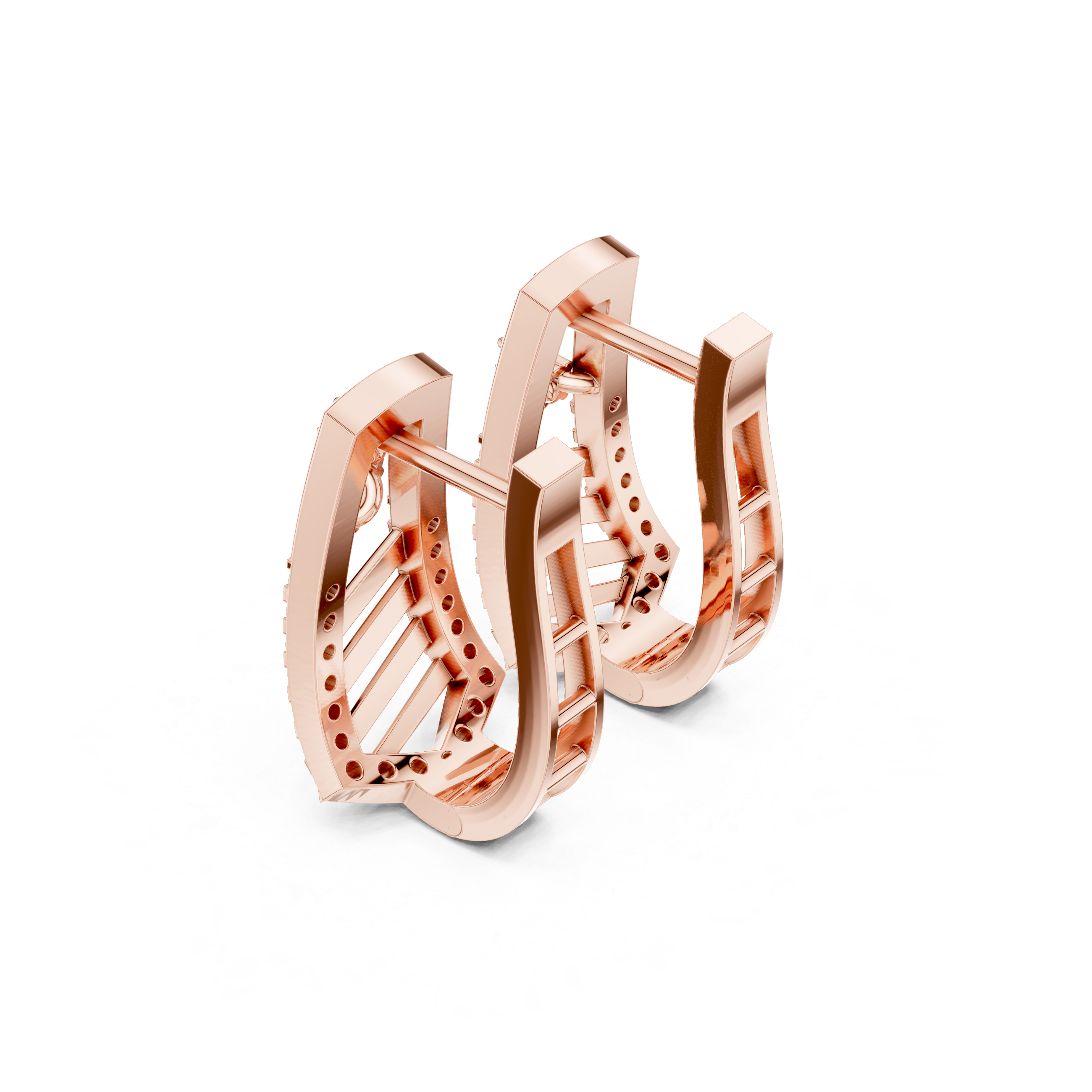 Diamond Grid Pave Hoop Earrings in Rose Gold - VYKA Diamonds