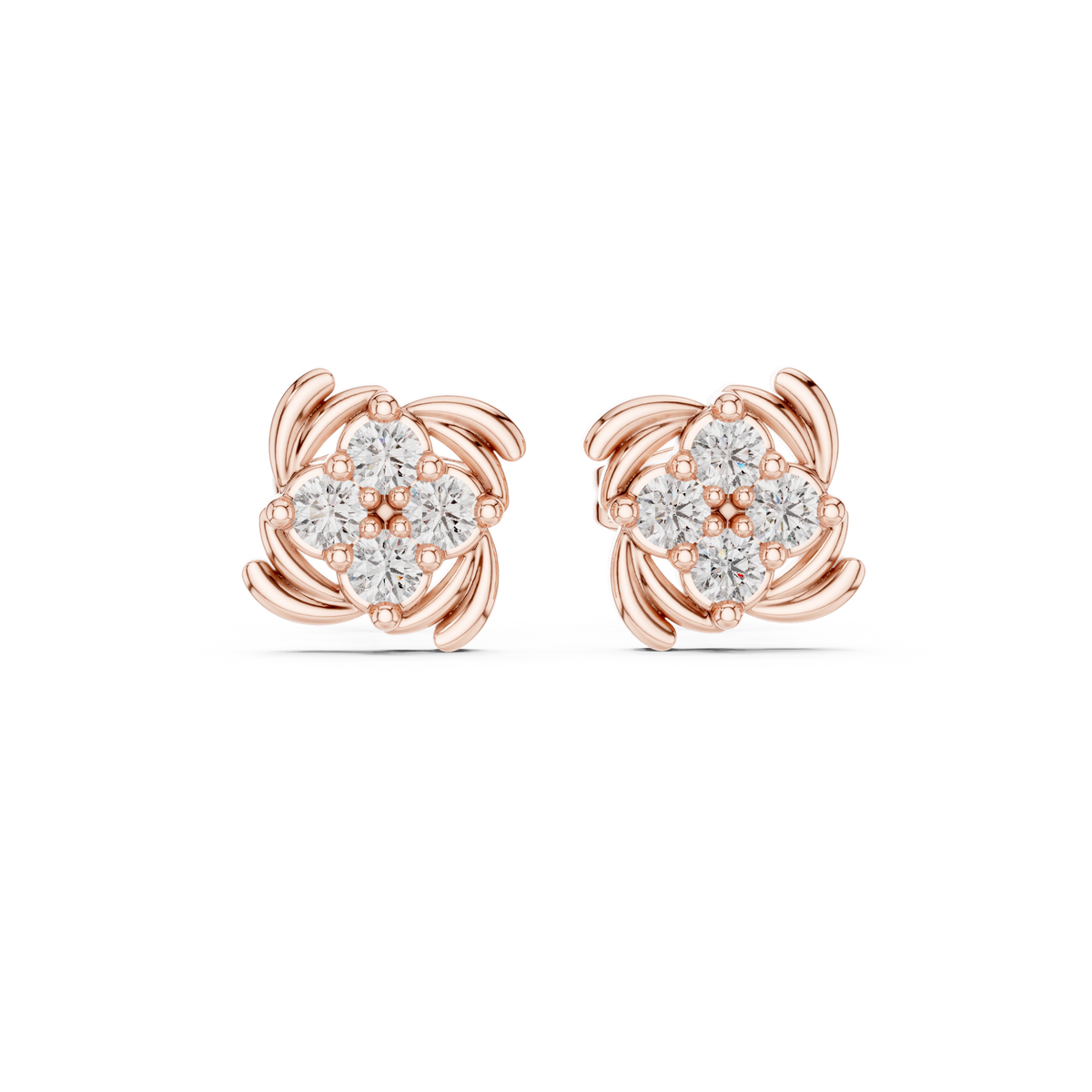 Knotted Quatrefoil Diamond Stud Earrings in Rose Gold - VYKA Diamonds