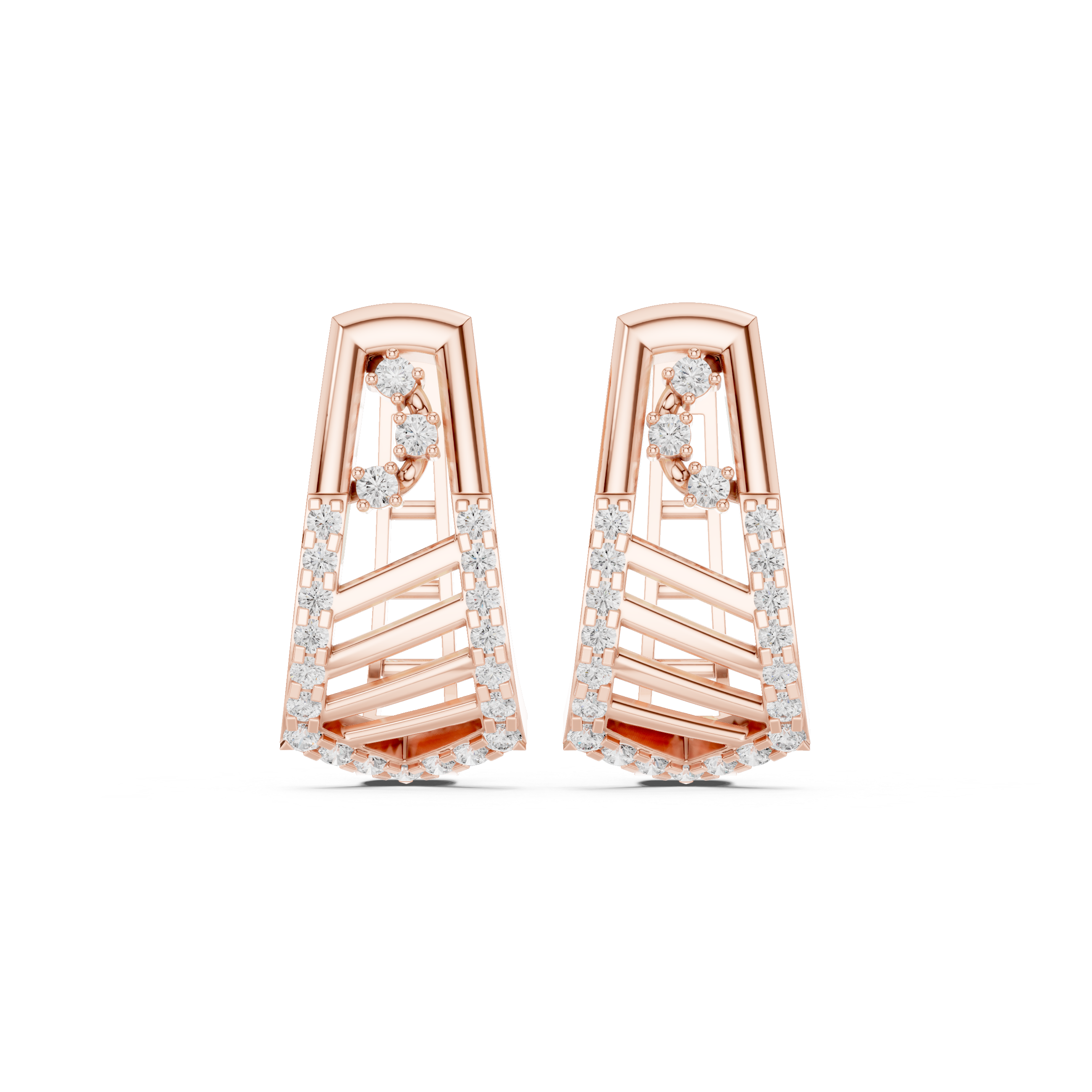 Diamond Grid Pave Hoop Earrings in Rose Gold - VYKA Diamonds
