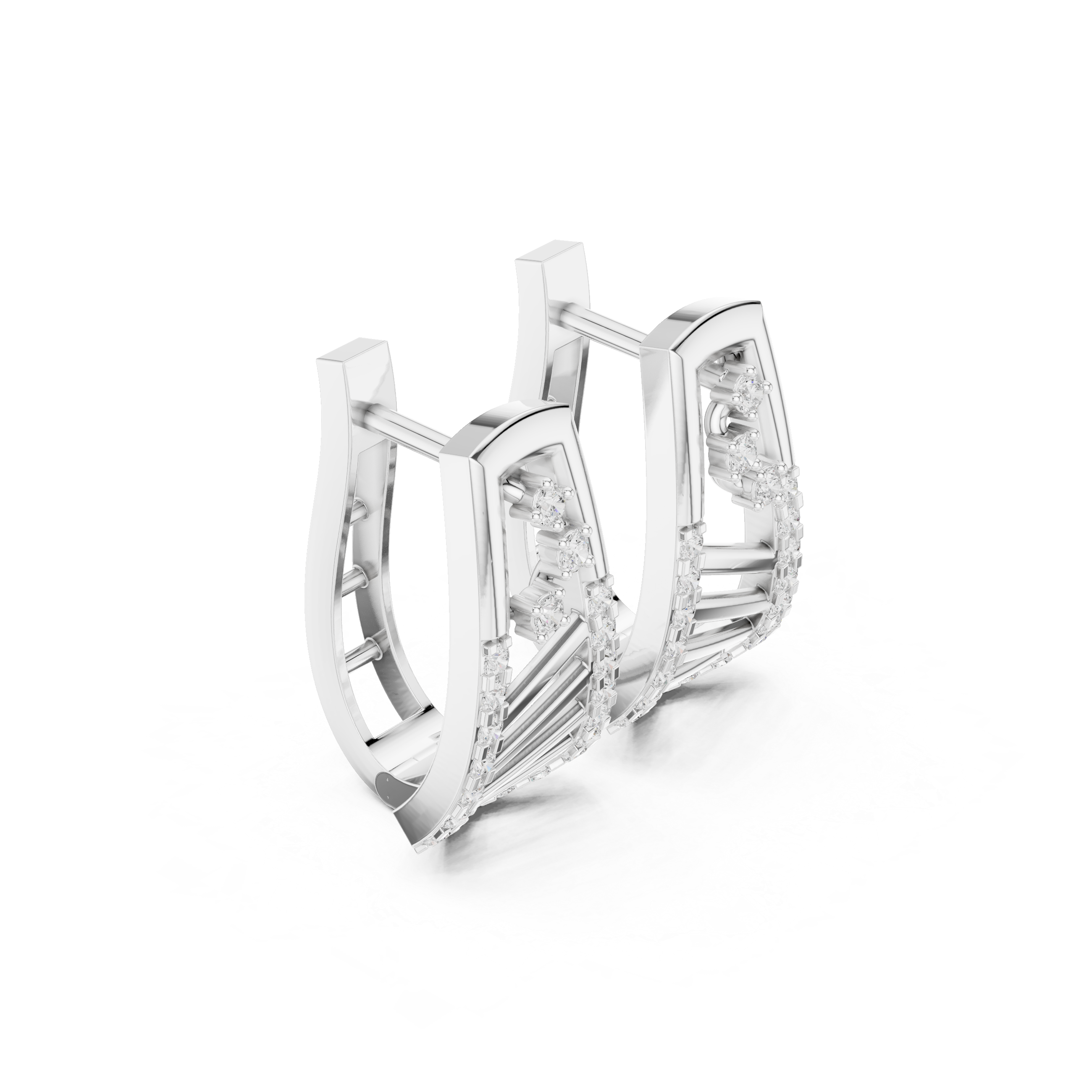 Diamond Grid Pave Hoop Earrings in White Gold - VYKA Diamonds