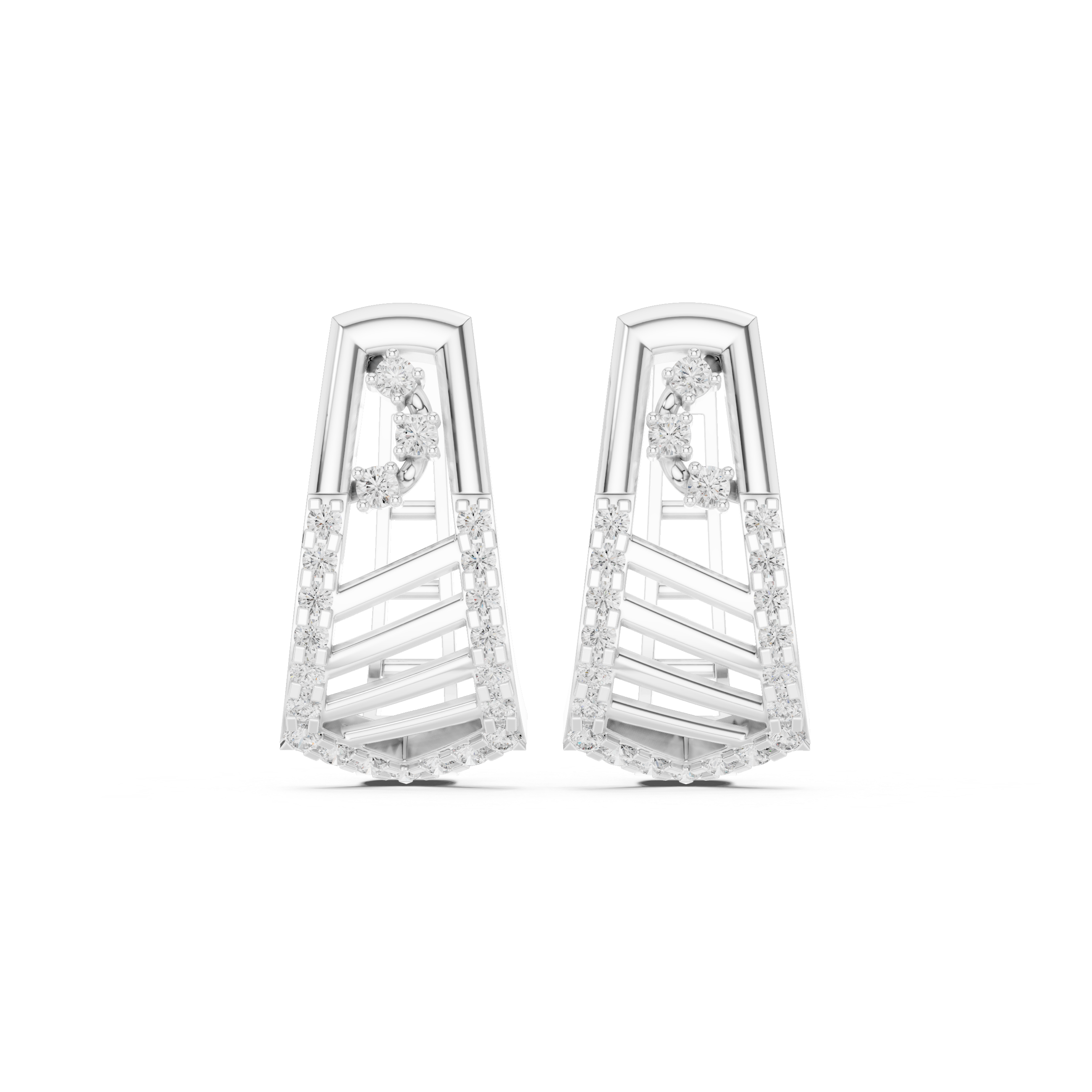 Diamond Grid Pave Hoop Earrings in White Gold - VYKA Diamonds