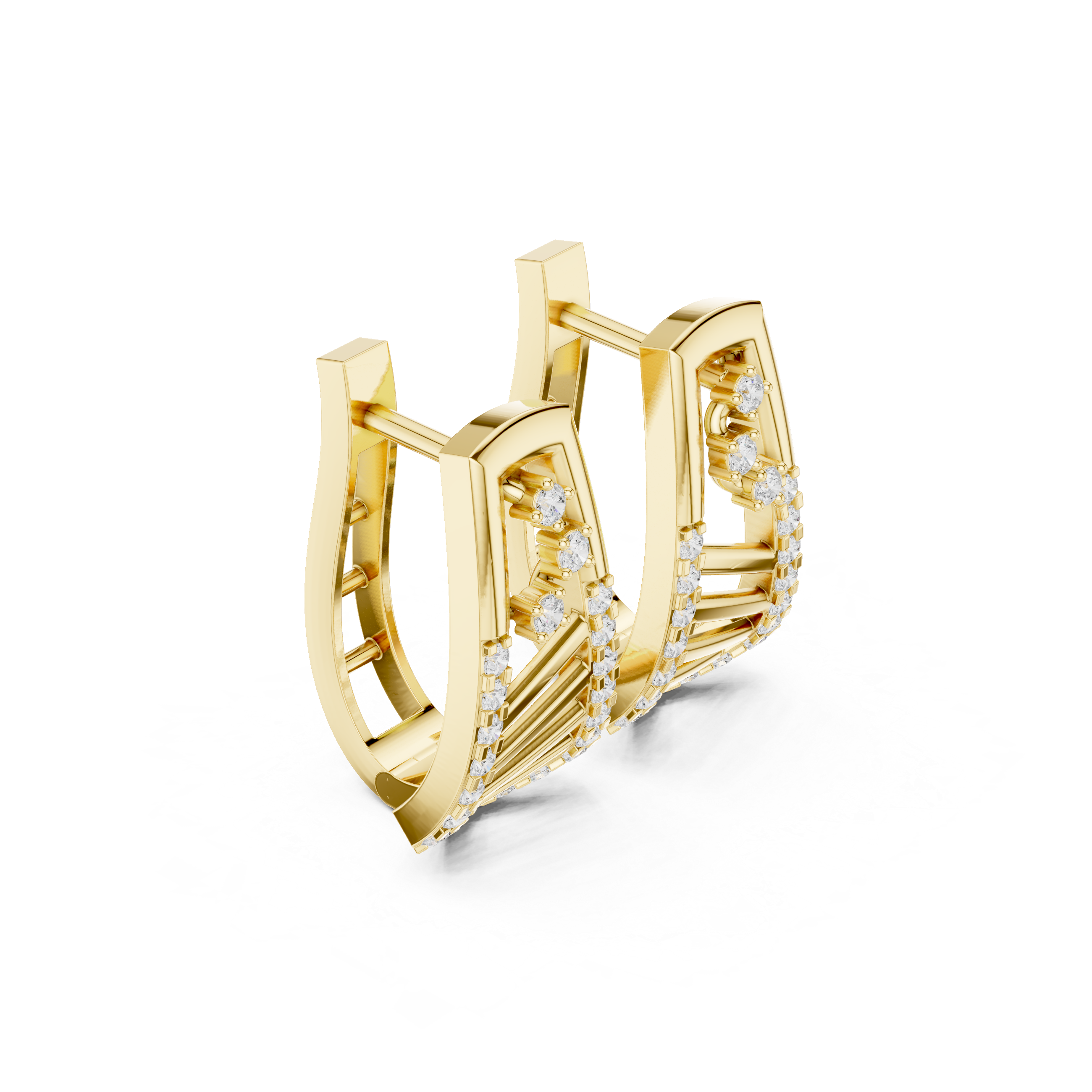 Diamond Grid Pave Hoop Earrings in Yellow Gold - VYKA Diamonds