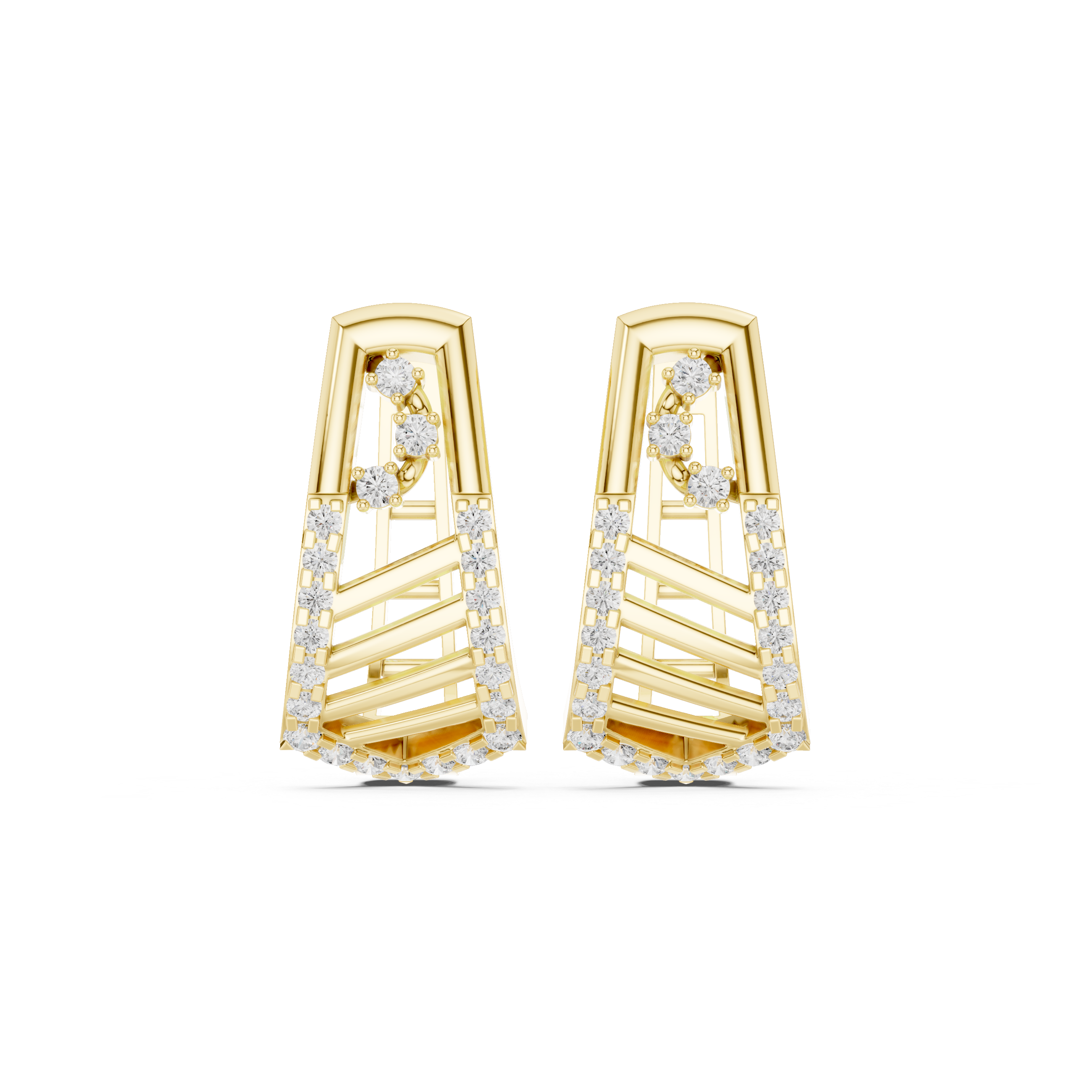 Diamond Grid Pave Hoop Earrings in Yellow Gold - VYKA Diamonds